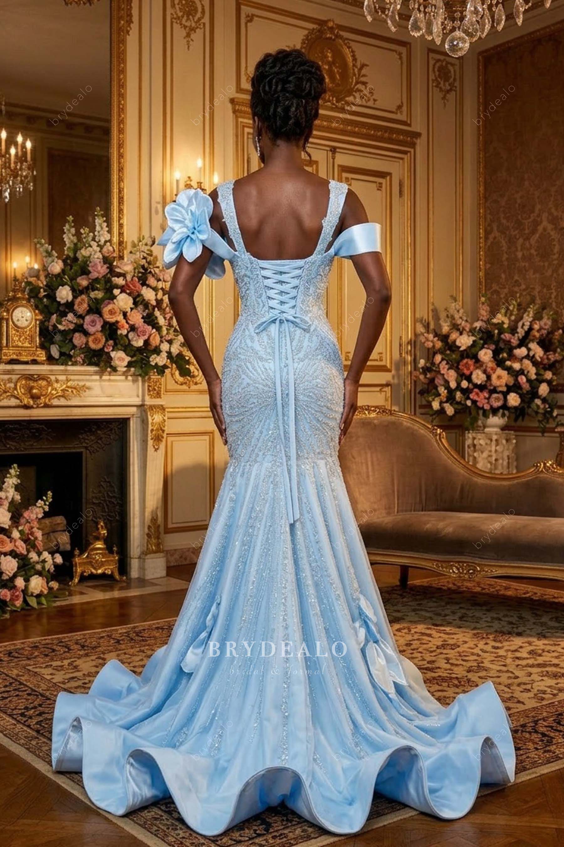 ruffled hem mermaid prom dress