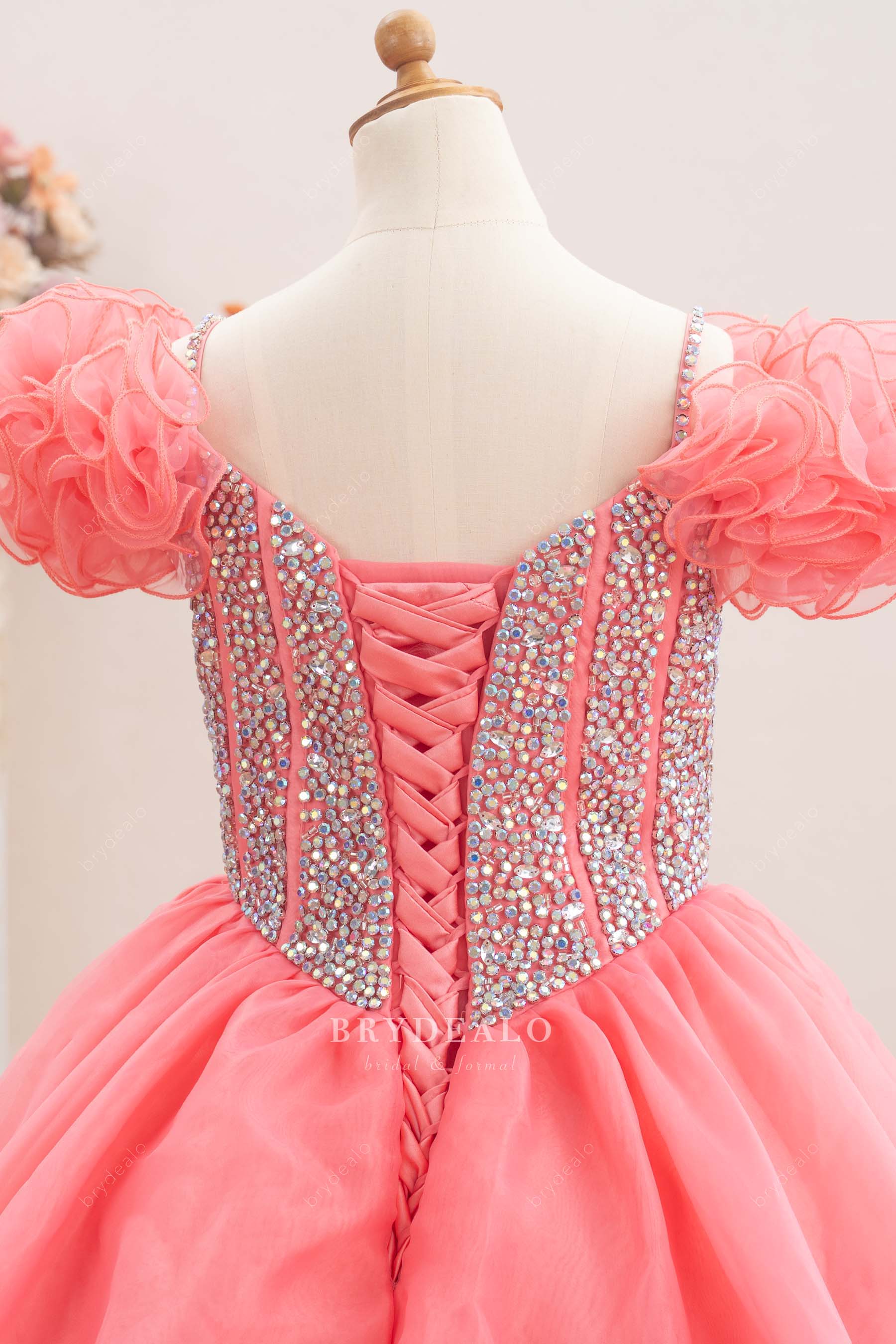 ruffled short sleeves kids pageant gown