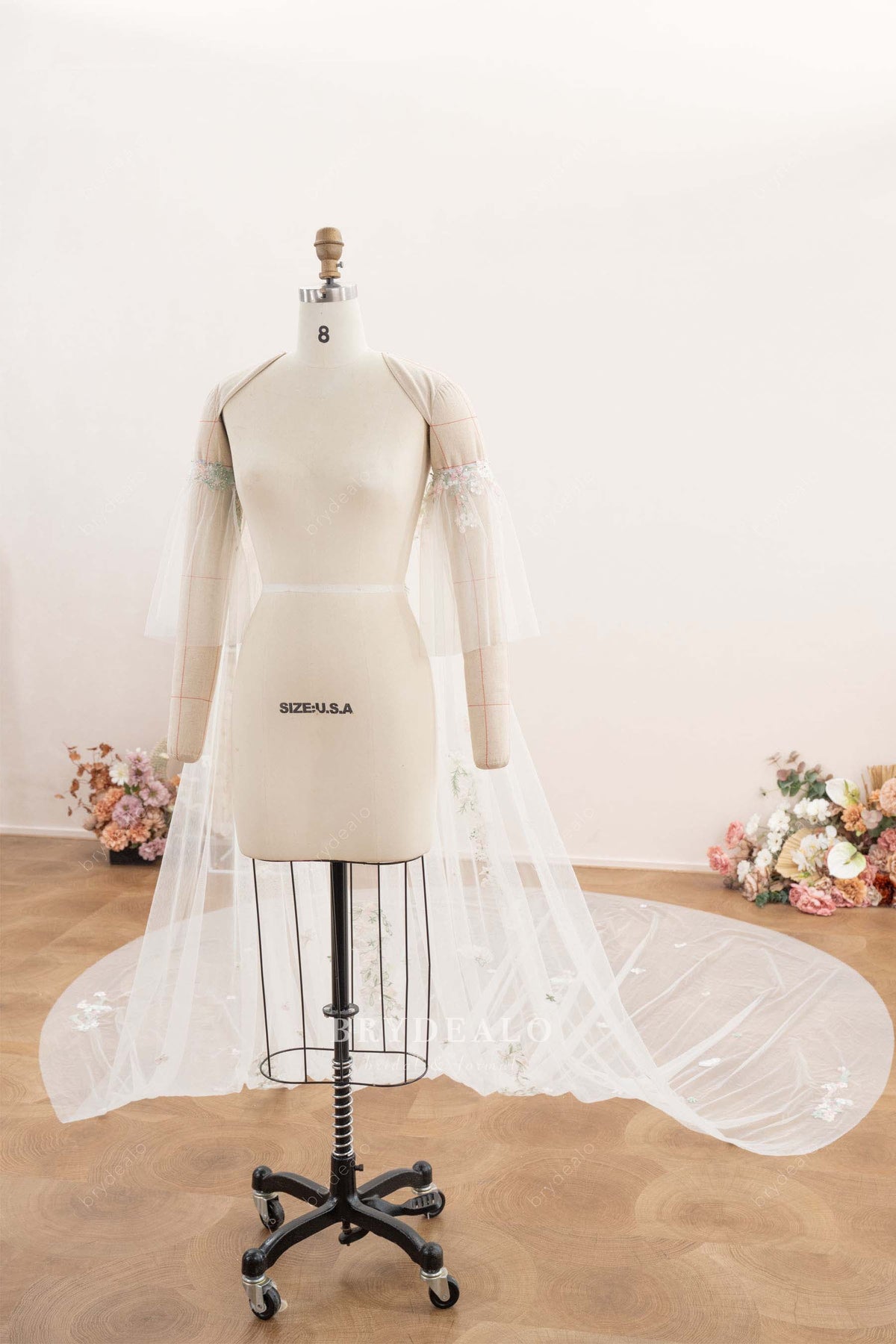 ruffled sleeve lace wedding cape