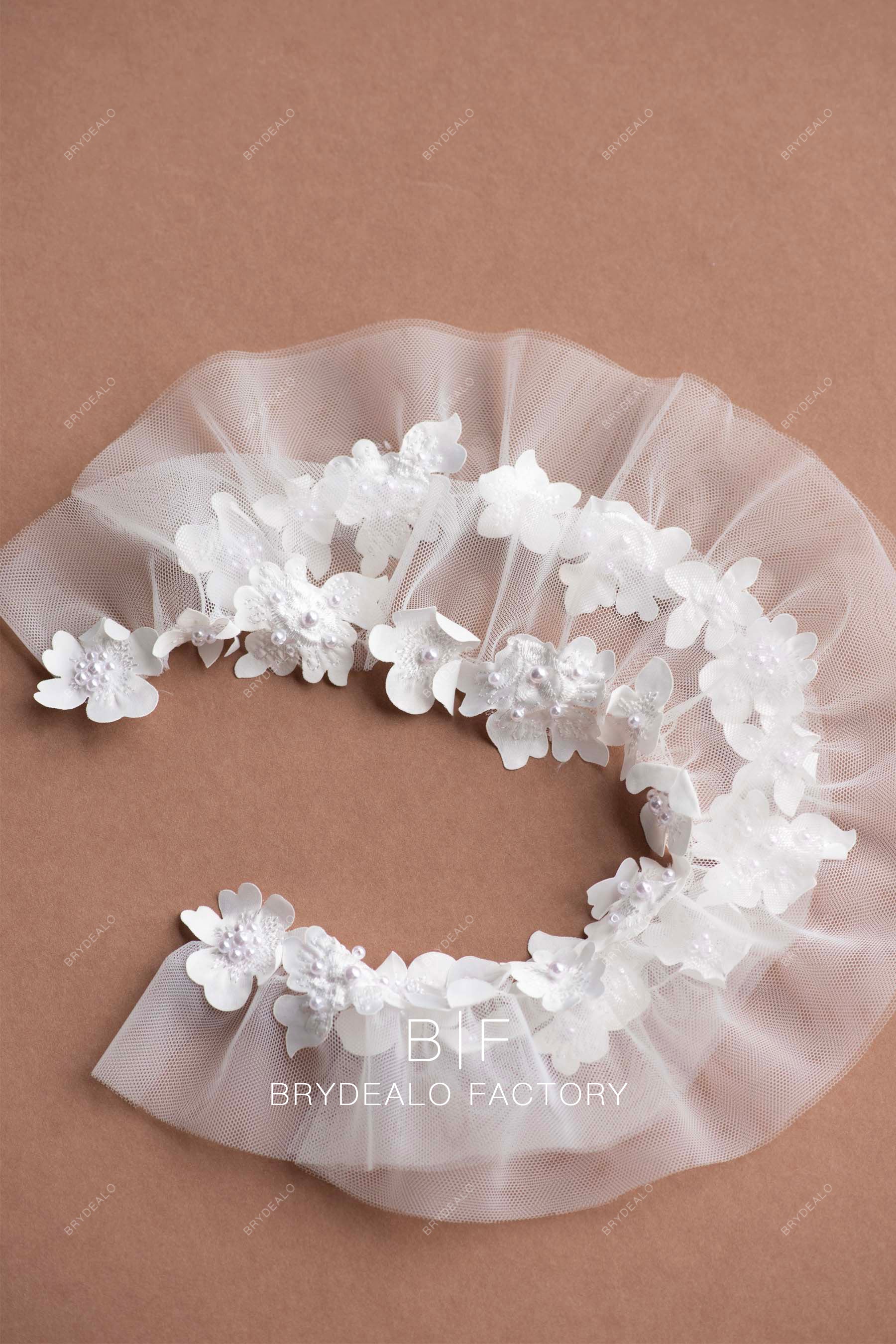 ruffled tulle flower off shoulder sleeves