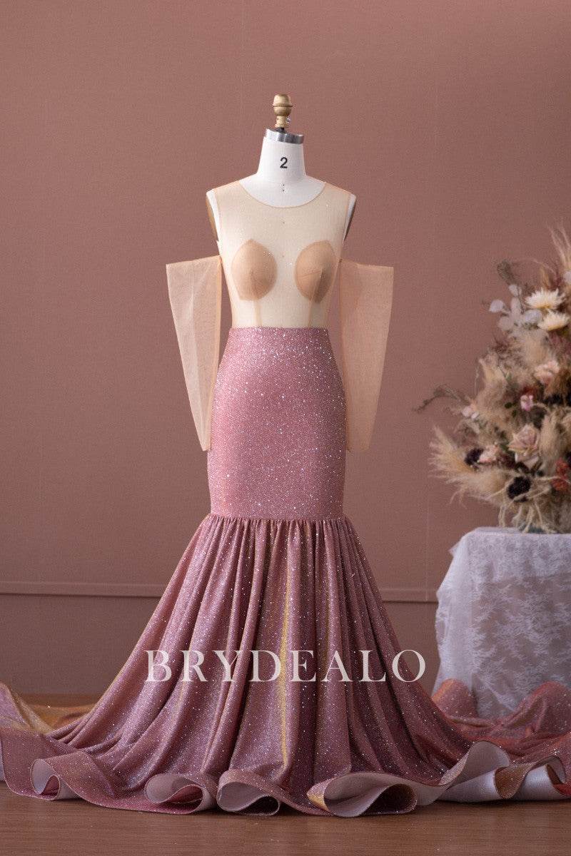 private label rust glitter mermaid formal dress