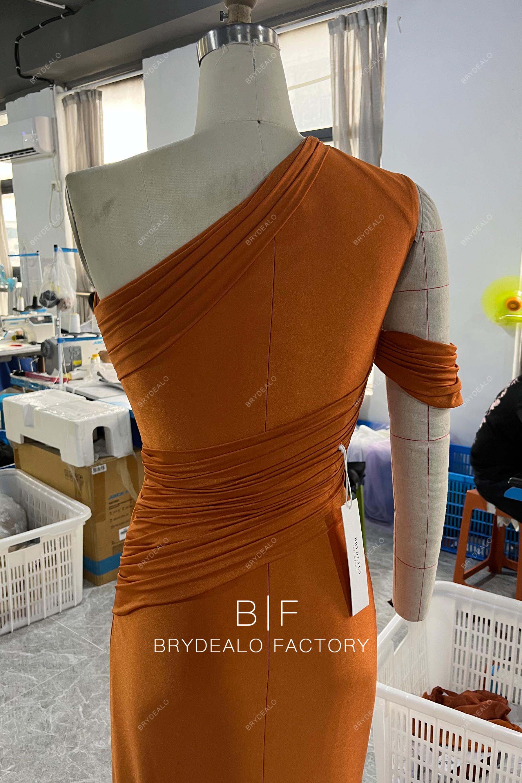 Custom Jersey Asymmetrical Neck Slit Column Dress