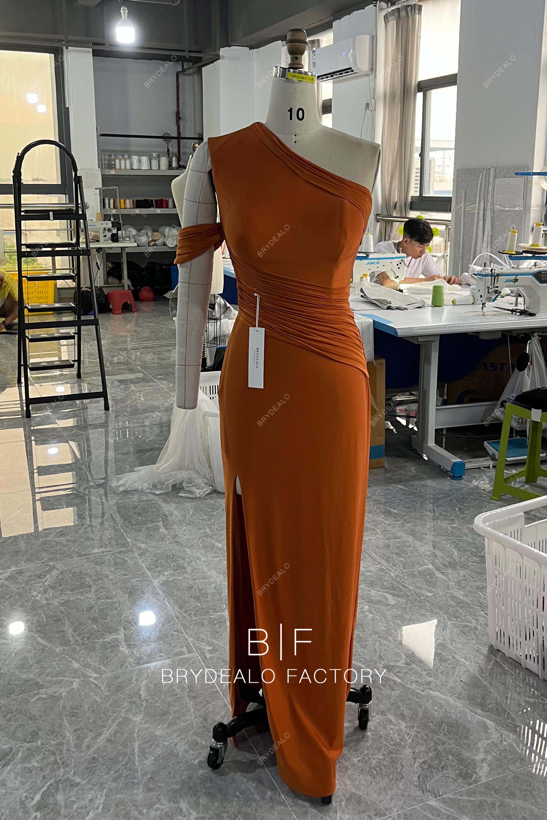 Private Lable Jersey Asymmetrical Neck Slit Column Dress