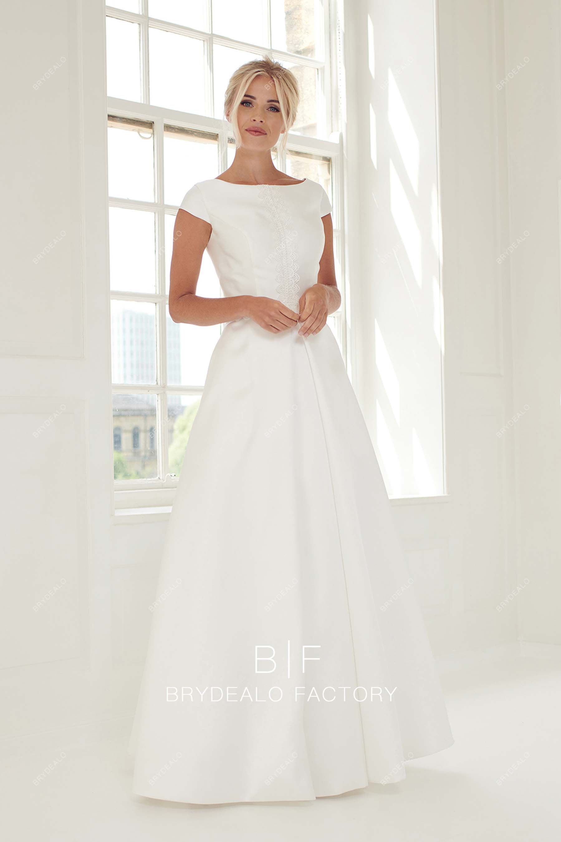 modest satin A-line long Bridal Dress