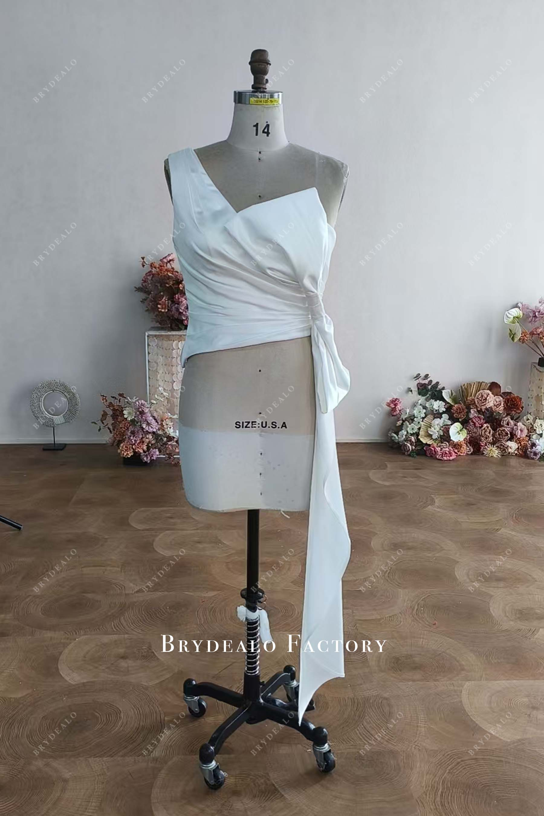 Designer Ruched Bridal Satin Bodice with Big Bowknot