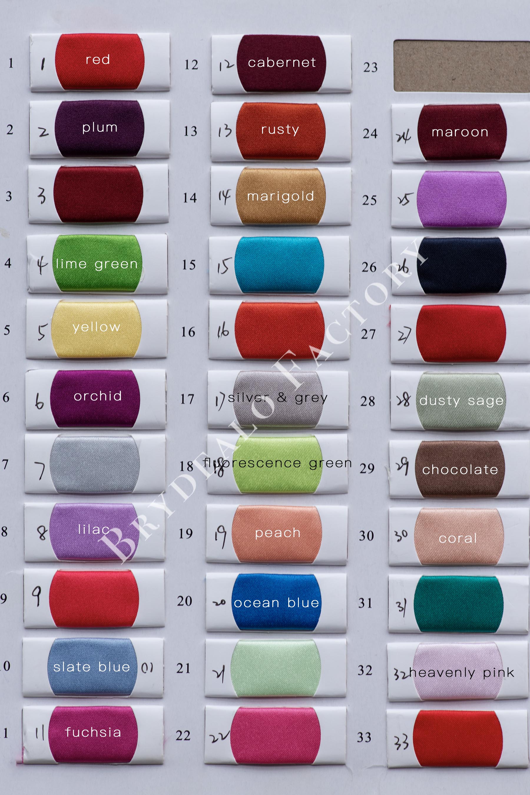 satin color chart