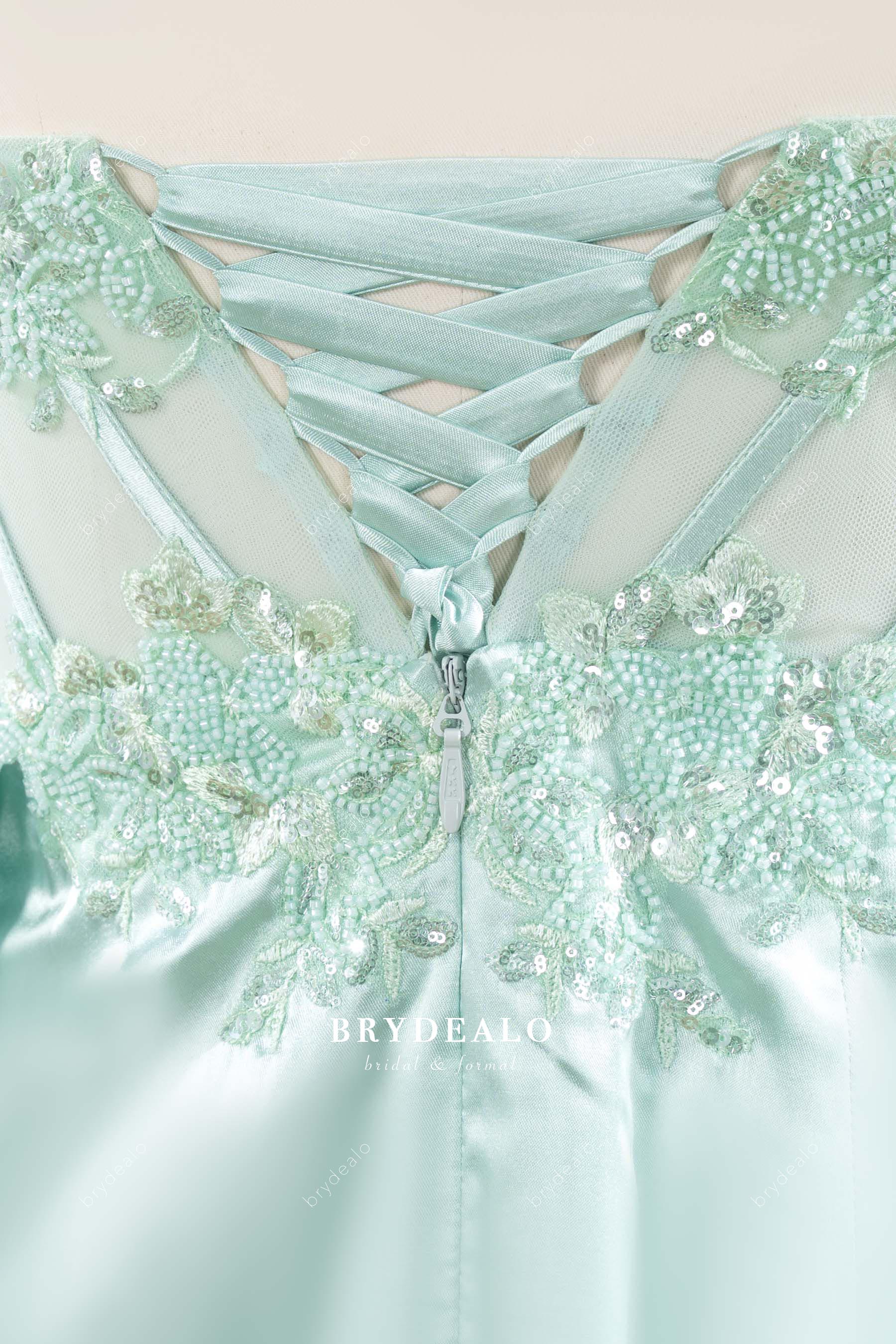 satin lace-up back formal dress