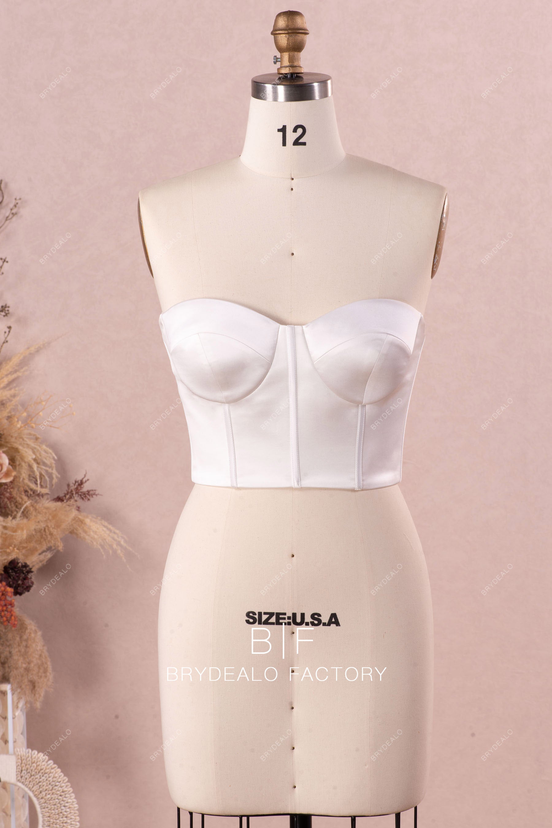 satin wedding bustier with visible boning