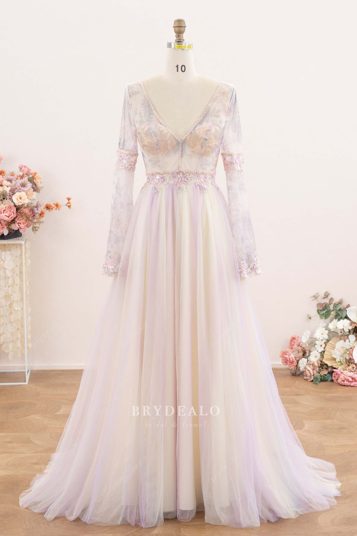 scalloped bell sleeve wedding dress
