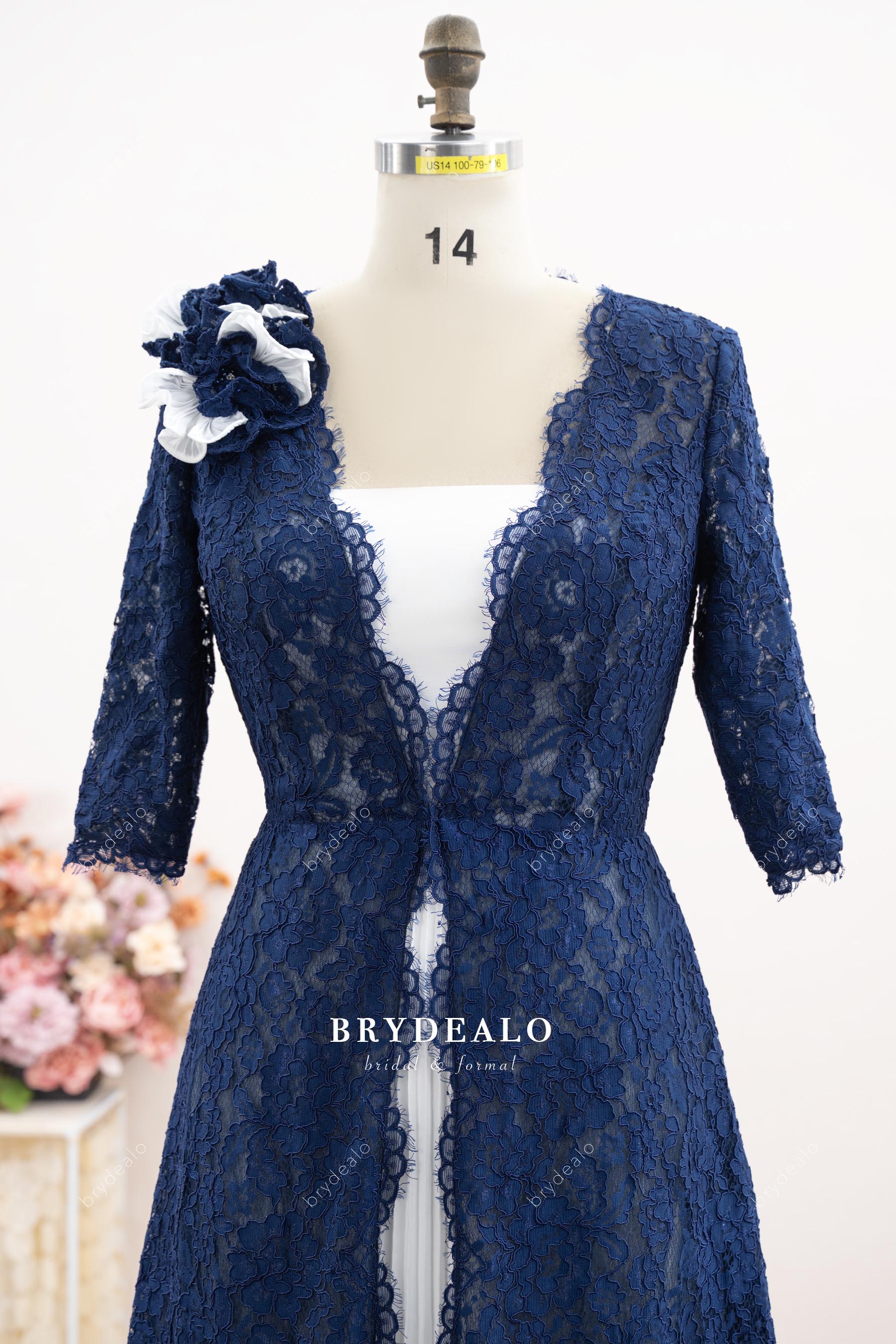 scalloped lace jacket formal dress