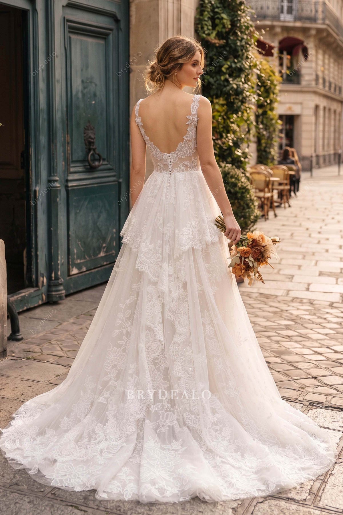 scalloped lace overlay wedding dress
