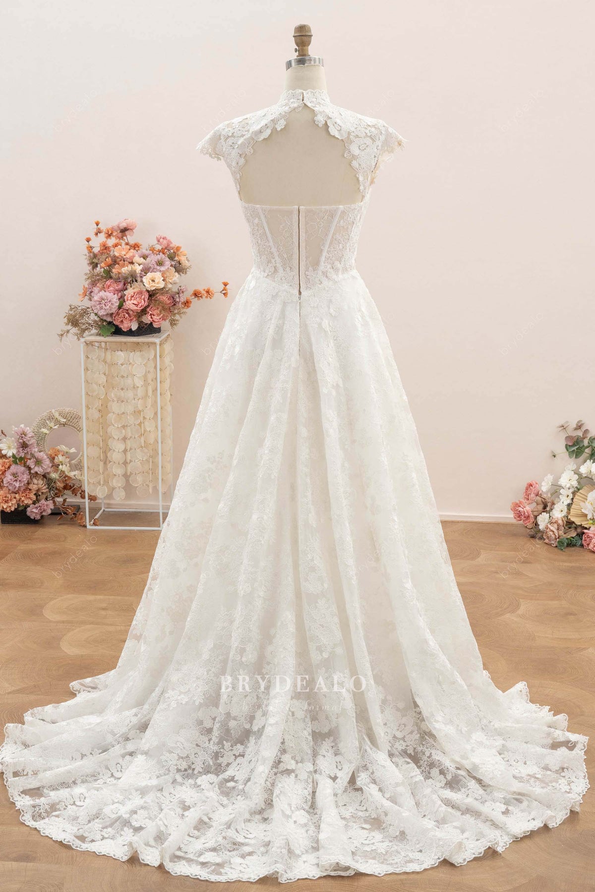 scalloped lace trim wedding dress