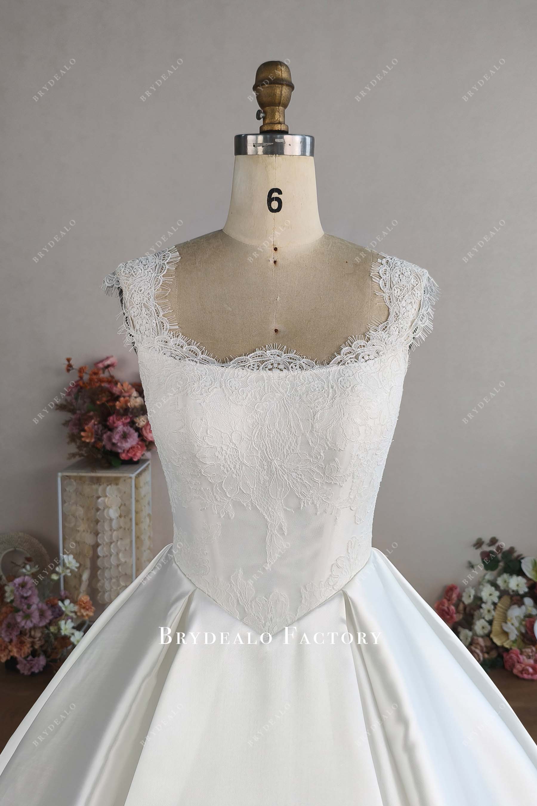 scalloped neck lace straps bridal dress