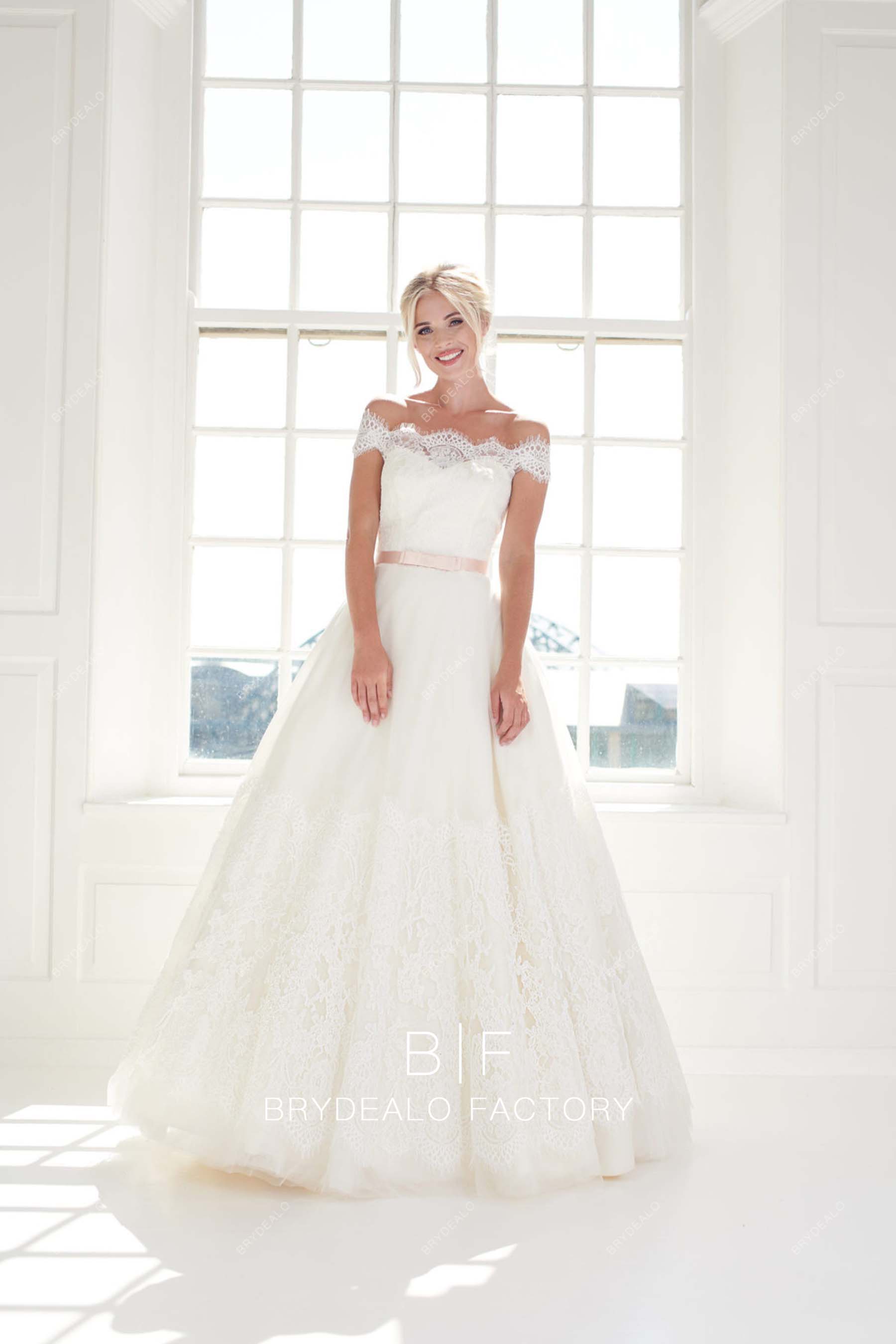 scalloped off shoulder wedding dress 1950s