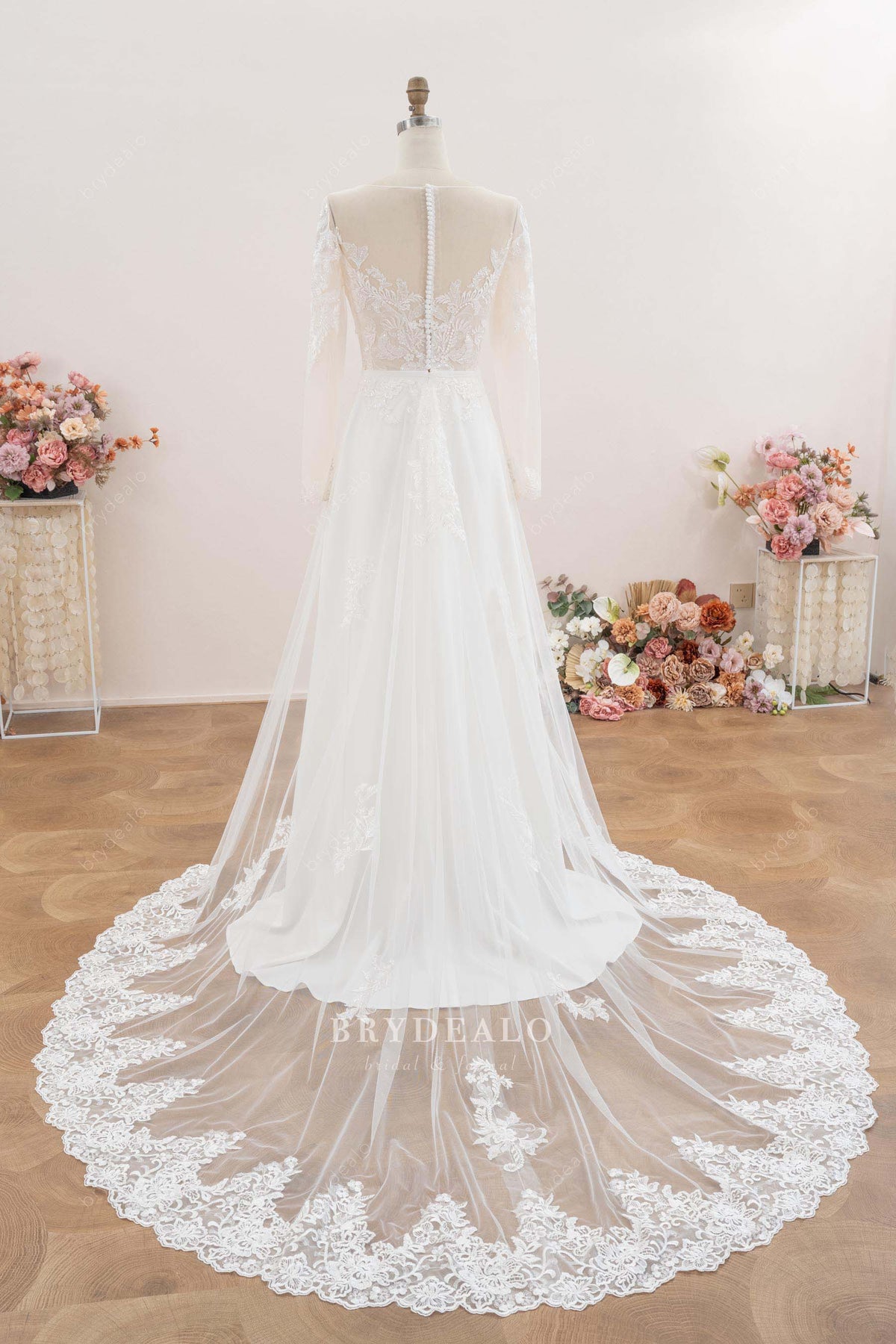 scalloped overskirt wedding dress