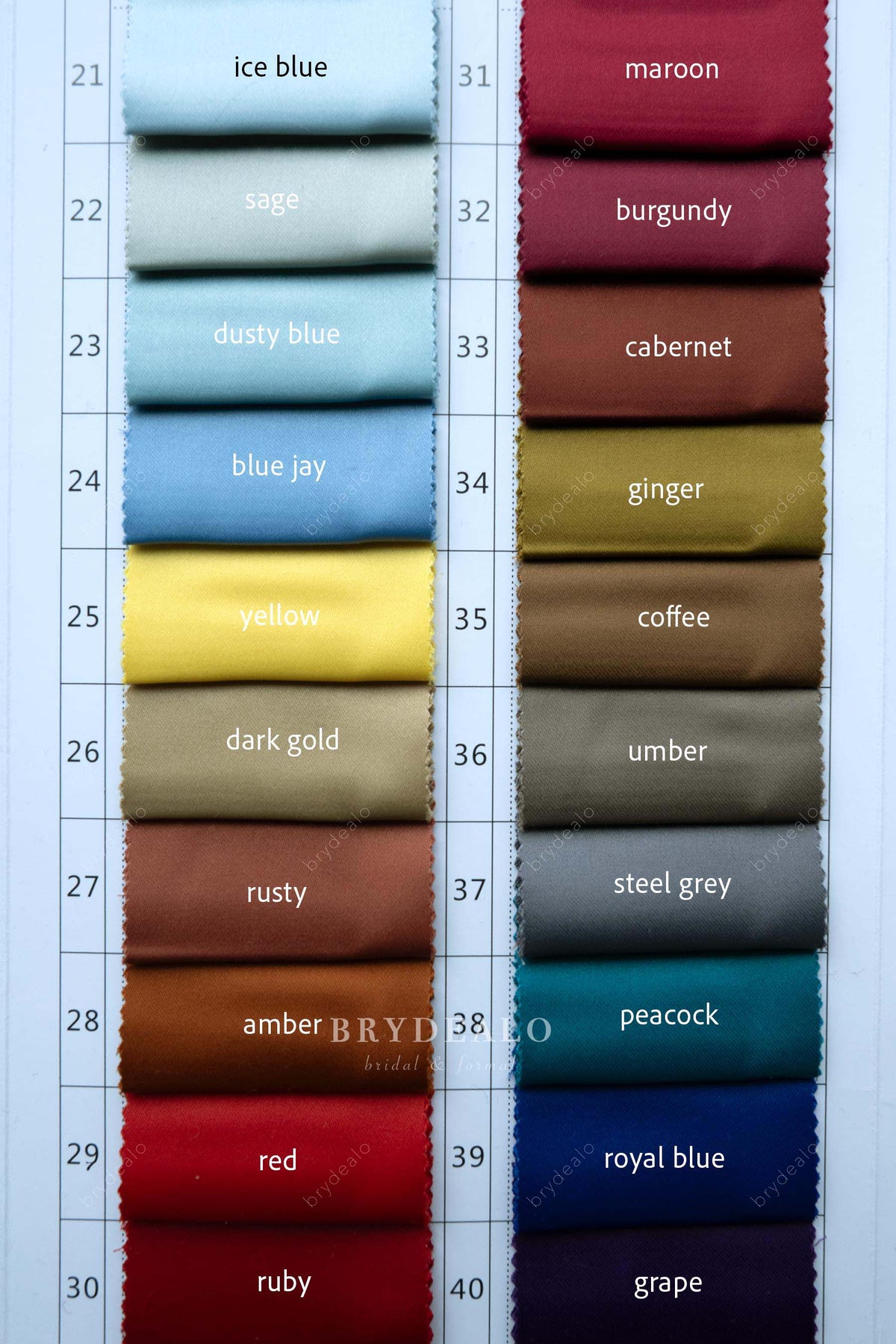 Apparel Fabric Color Charts For Custom Wedding Dresses, Prom Formal ...