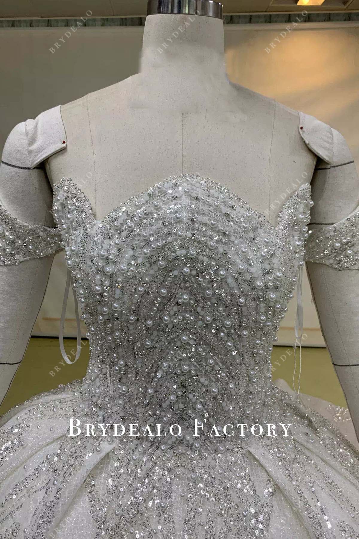 sequined beaded scalloped neck wedding ballgown