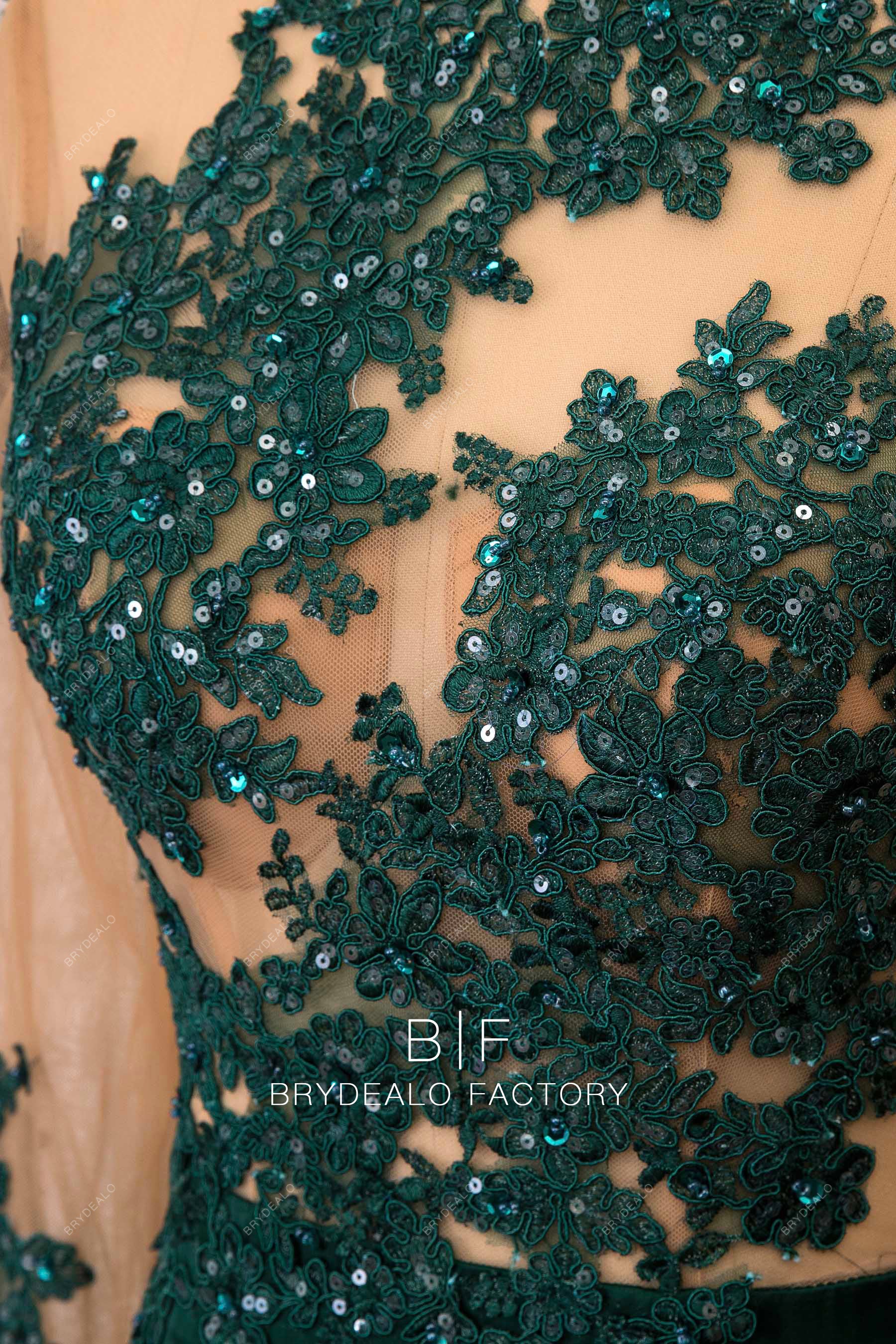 Lace with beads dark green
