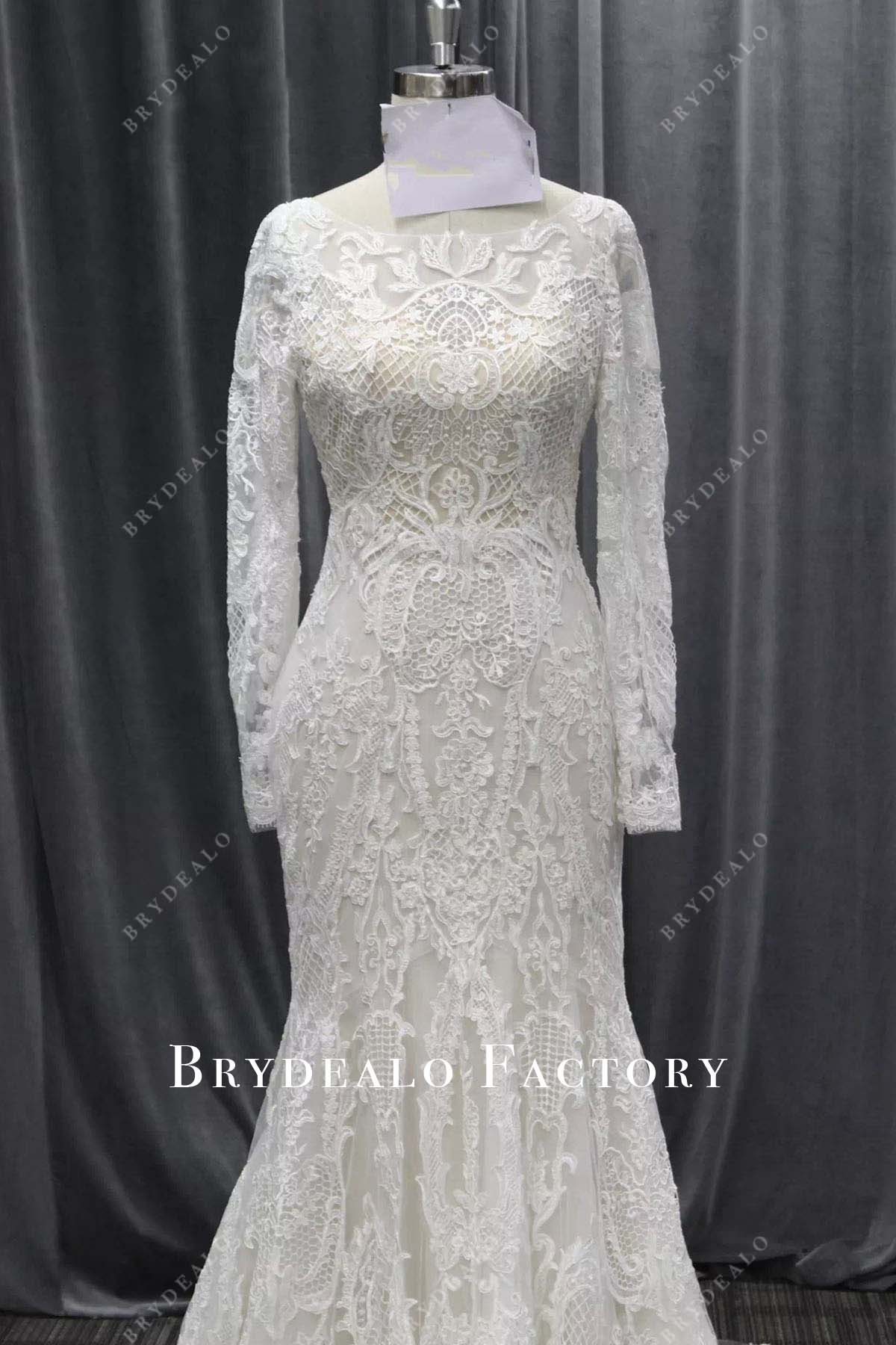 sheer lace sleeves mermaid wedding dress