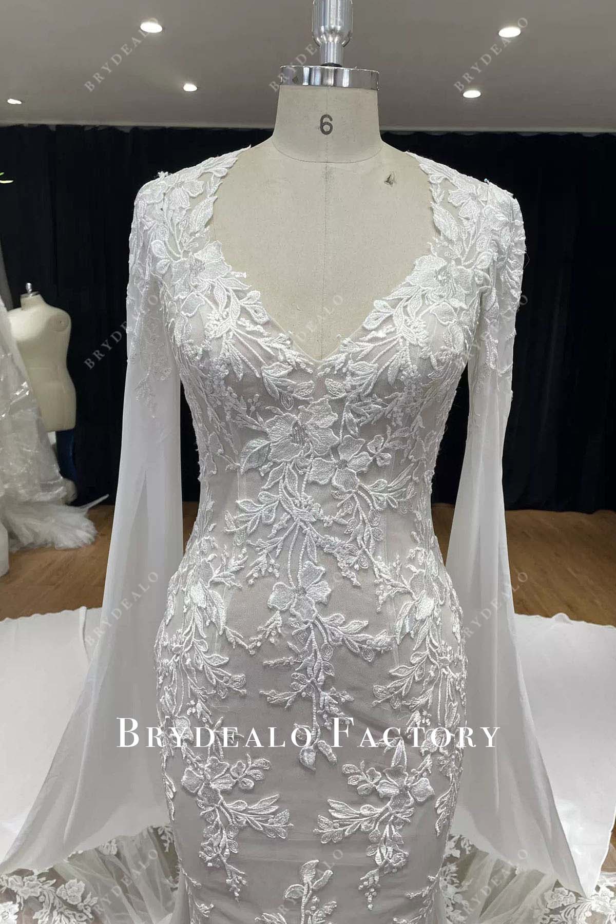 sheer long sleeves mermaid wedding dress