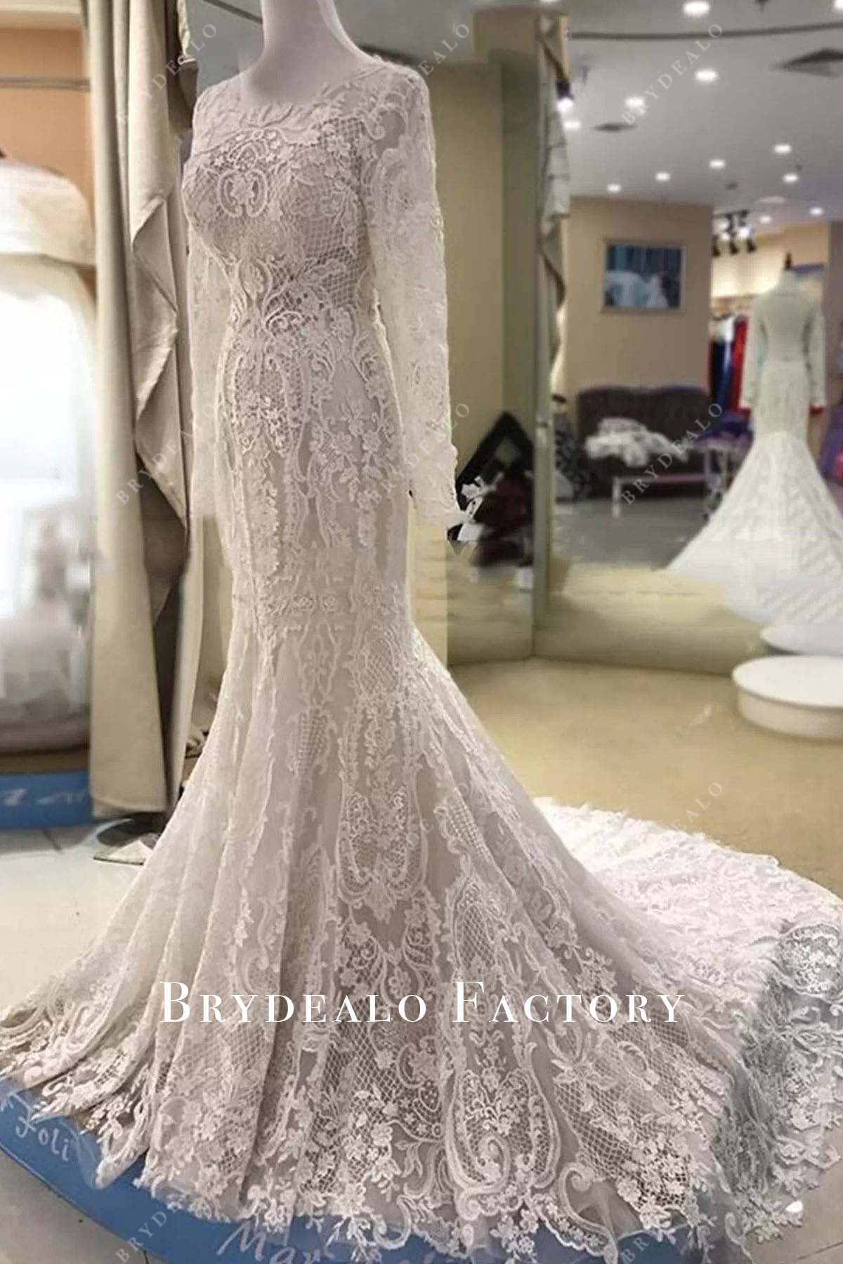 sheer neck mermaid wedding dress