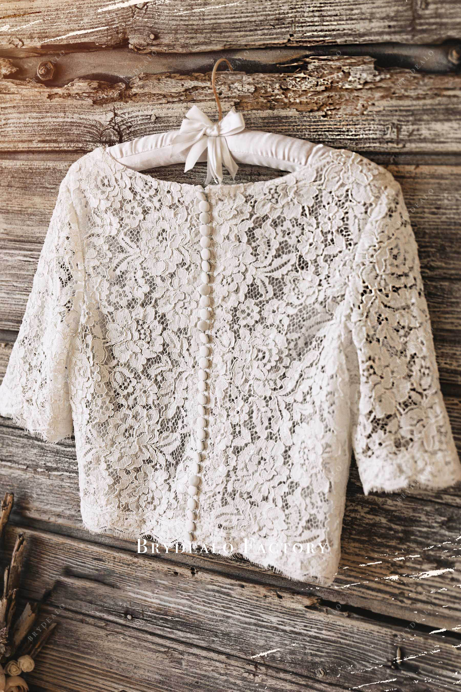 sheer sleeved buttoned lace bridal top