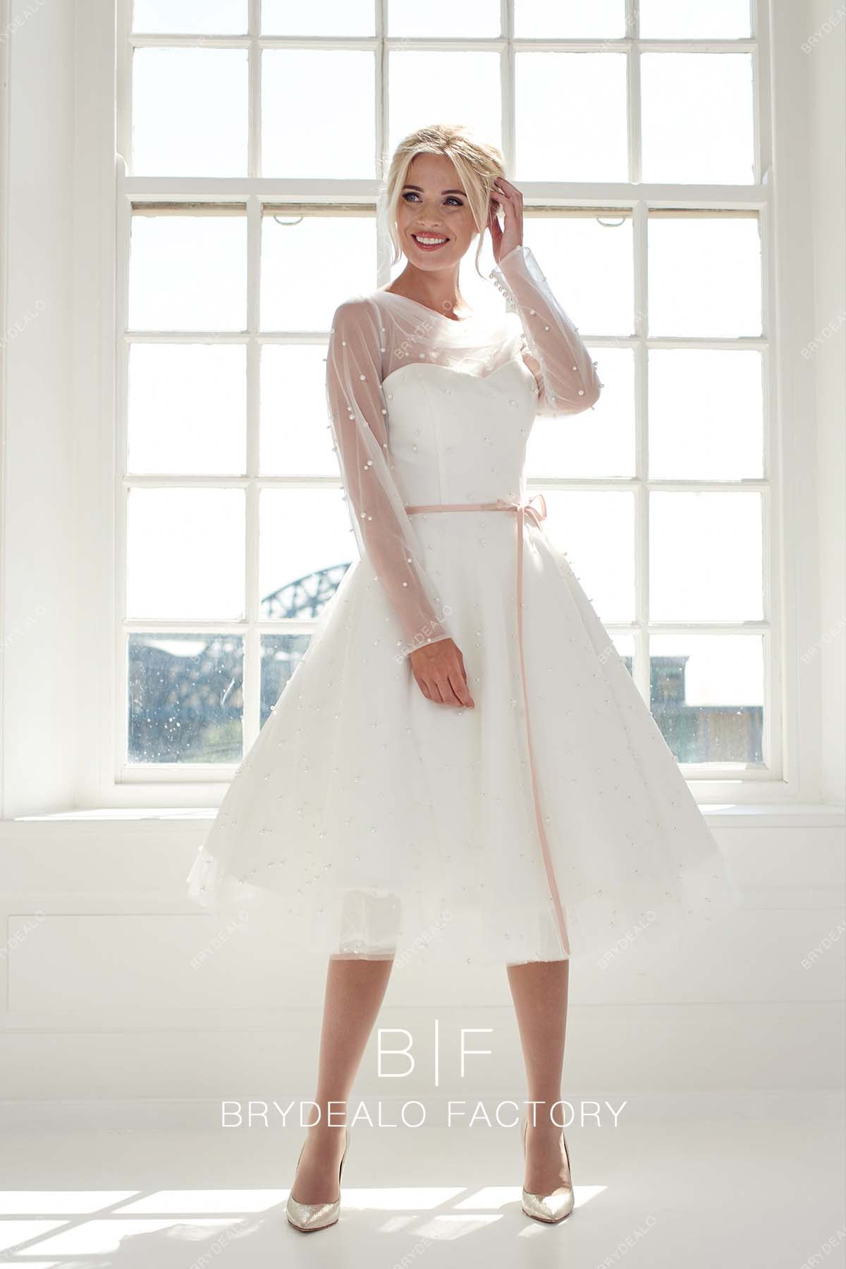 sheer sleeves A-line wedding gown