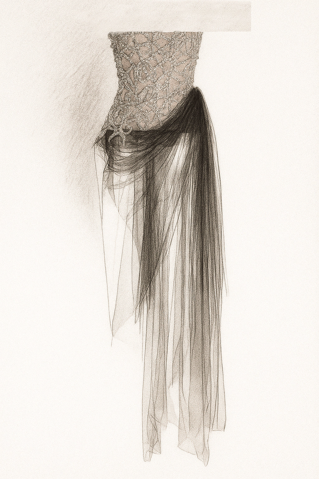 Strapless Shimmer Corset with Tulle Drape