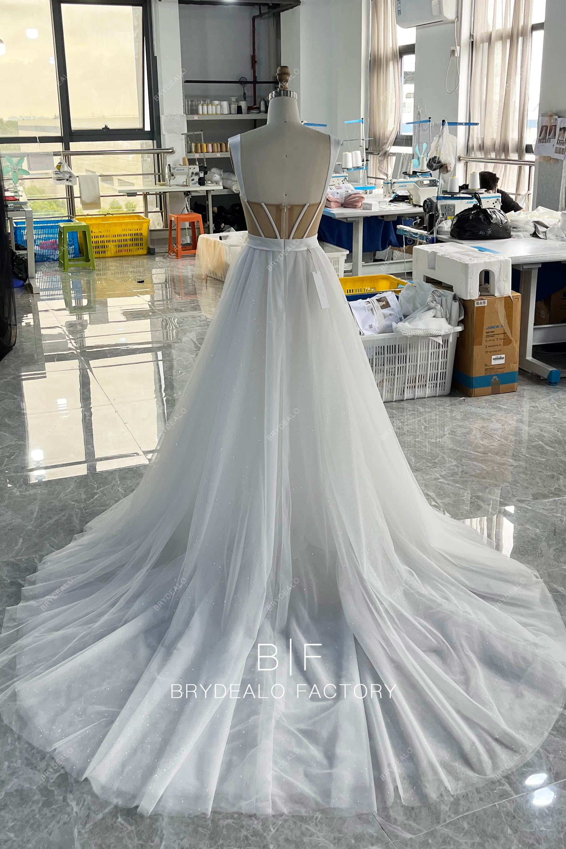 shimmery corset long wedding dress