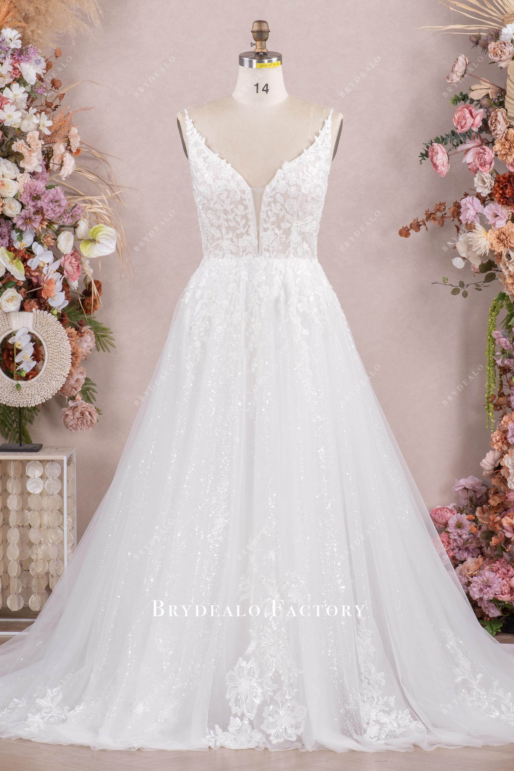 shimmery lace Aline wedding gown