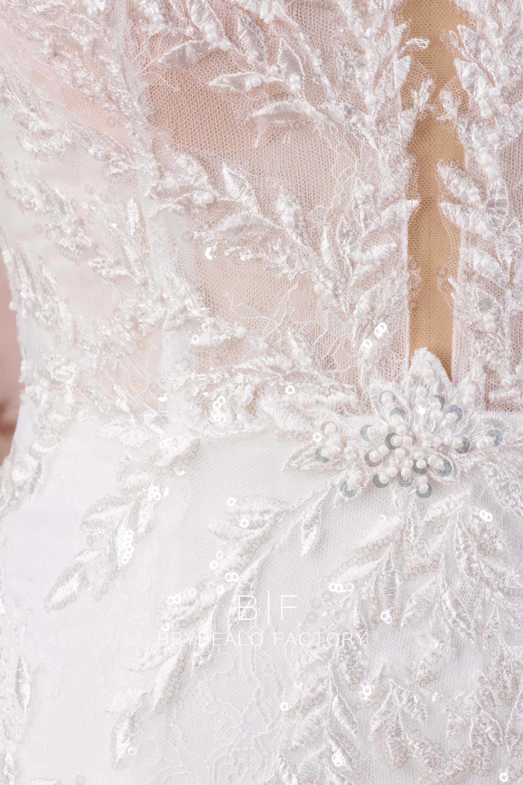 shimmery leaf lace wedding dress