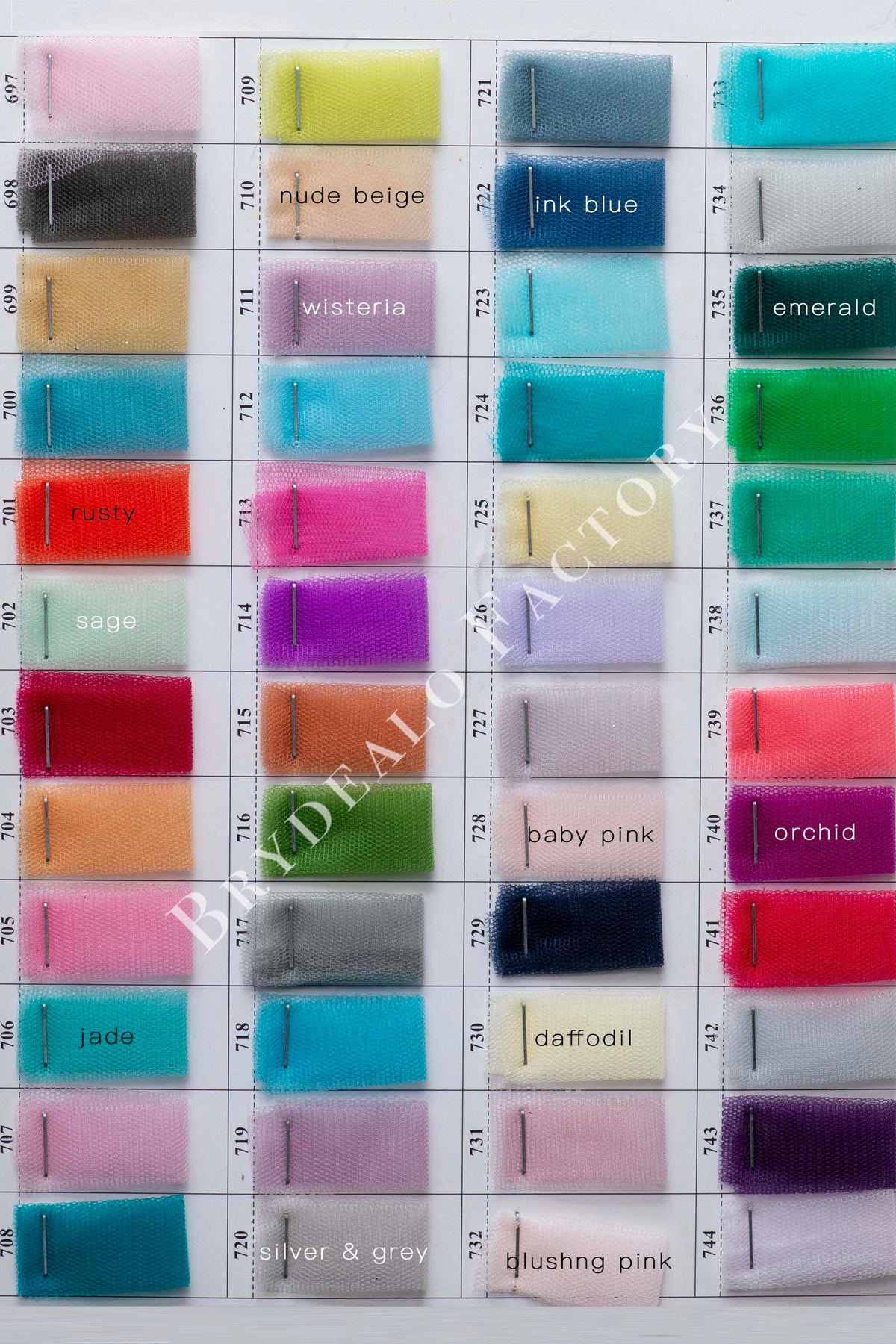 Shimmery Soft Tulle Fabric Color Chart