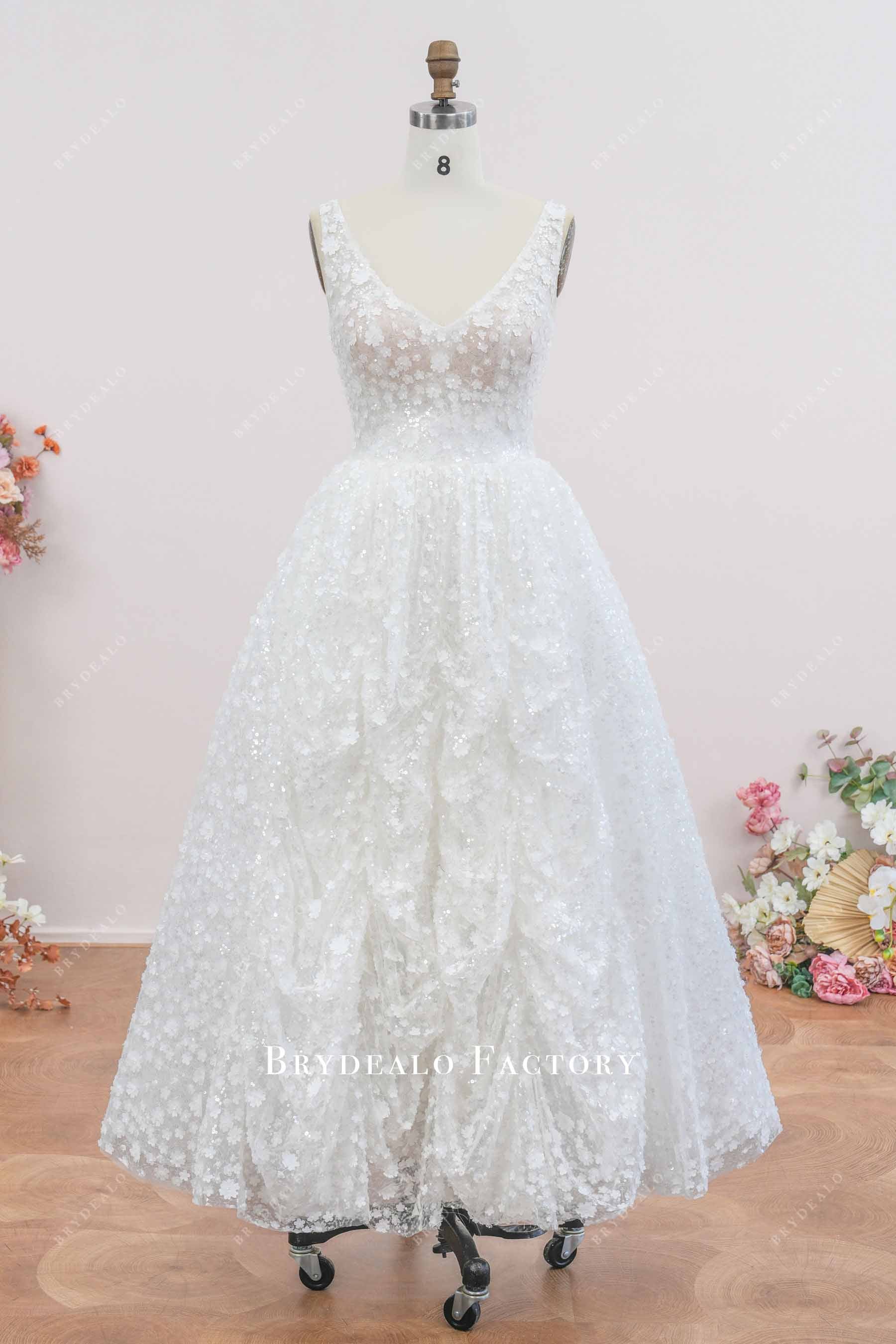 short flower lace wedding dress