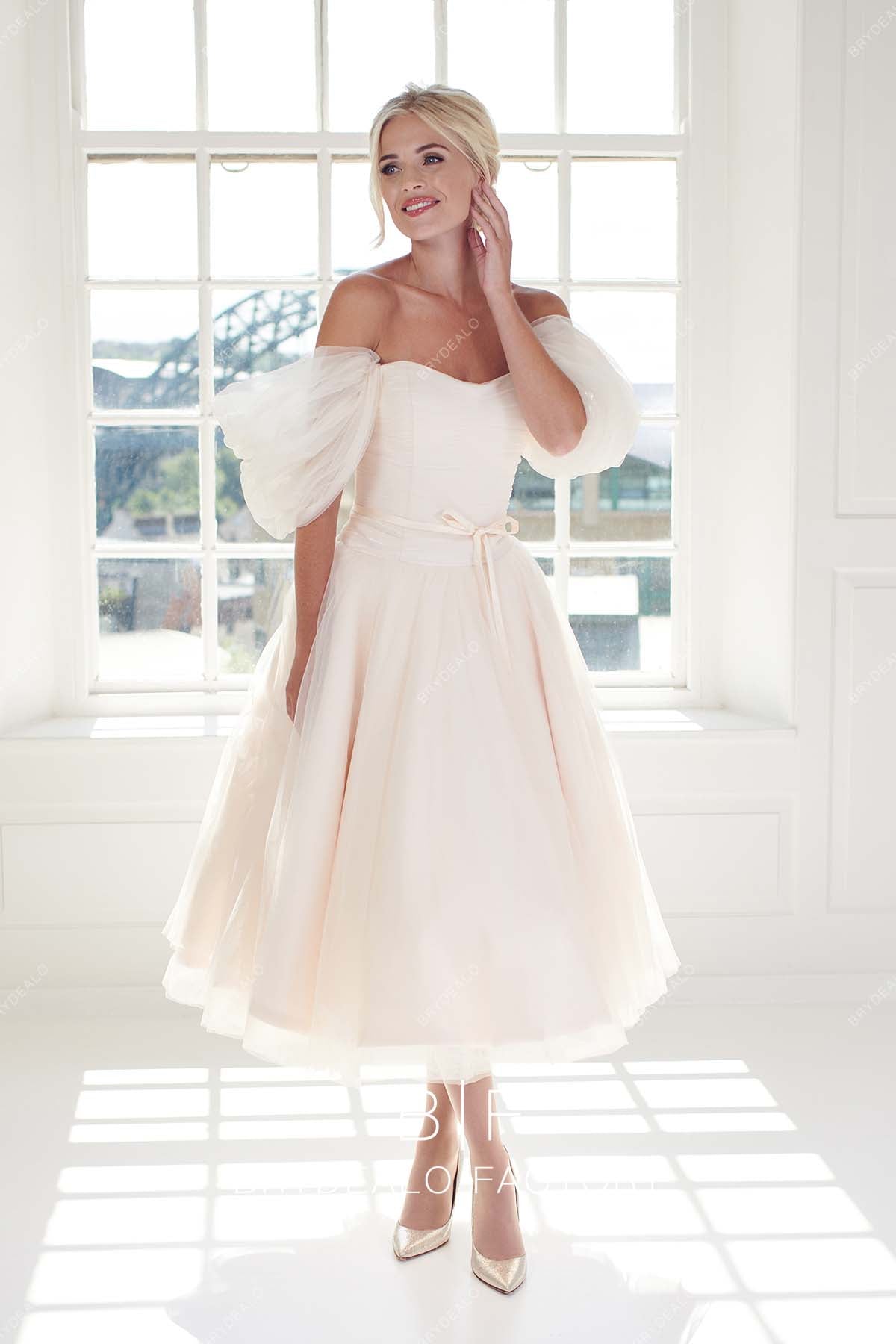 short off shoulder pretty wedding dress