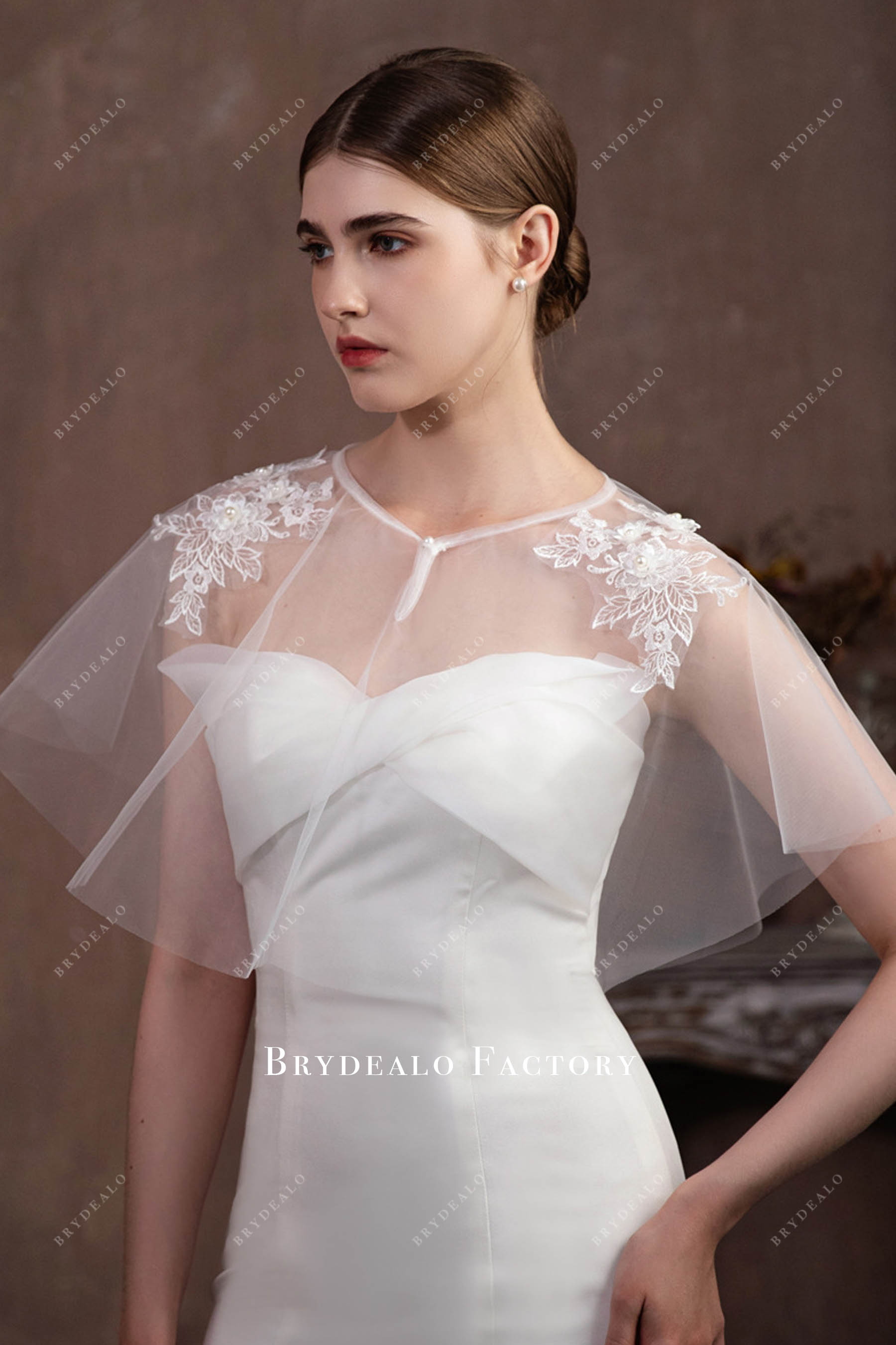 short tulle lace bridal cape