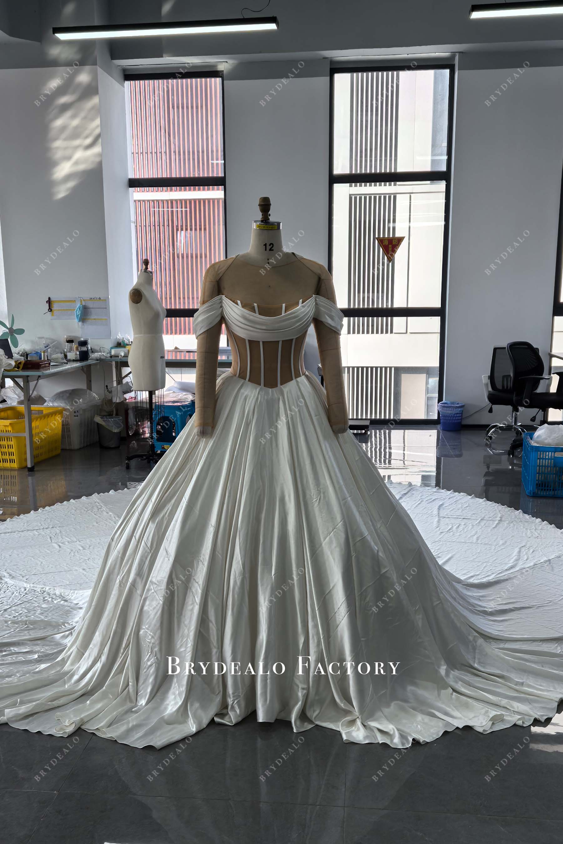 silk satin corset off shoulder A-line wedding dress
