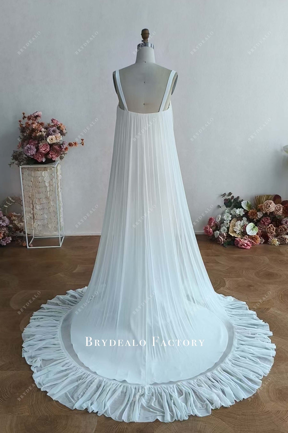 silk tulle ruffles A-line wedding dress