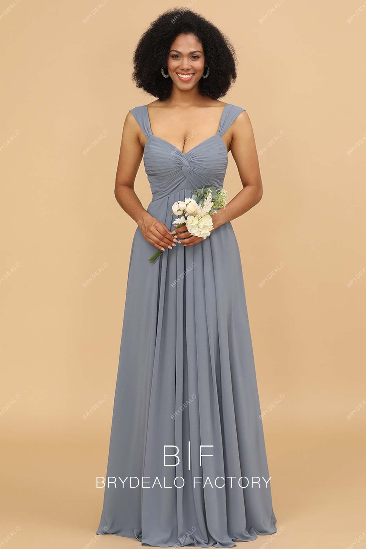 Silver Ruched Chiffon Sweetheart Neck A-line Bridesmaid Dress