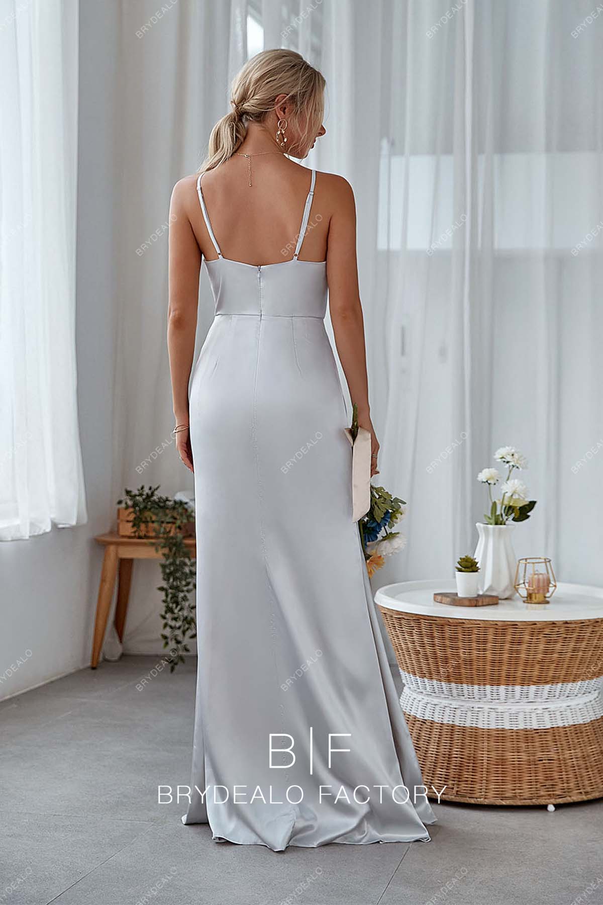 open back sleeveless floor length bridesmaid gown