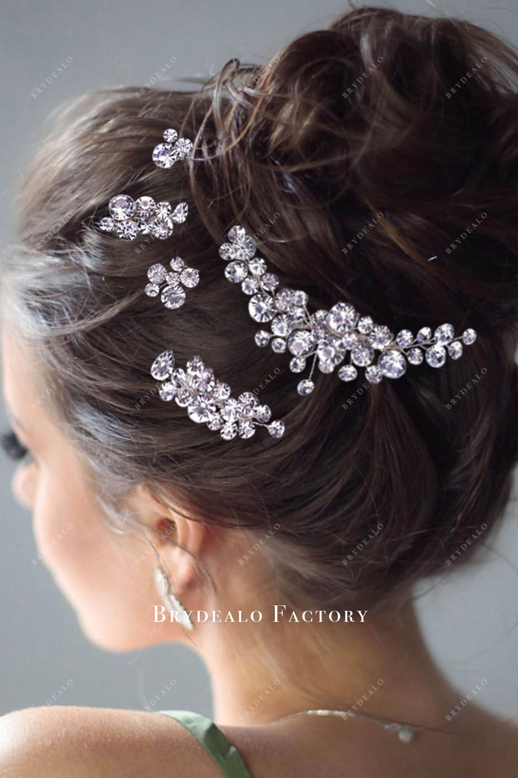 High Quality Rhinestone Silver Bridal Hair Comb Clips Set