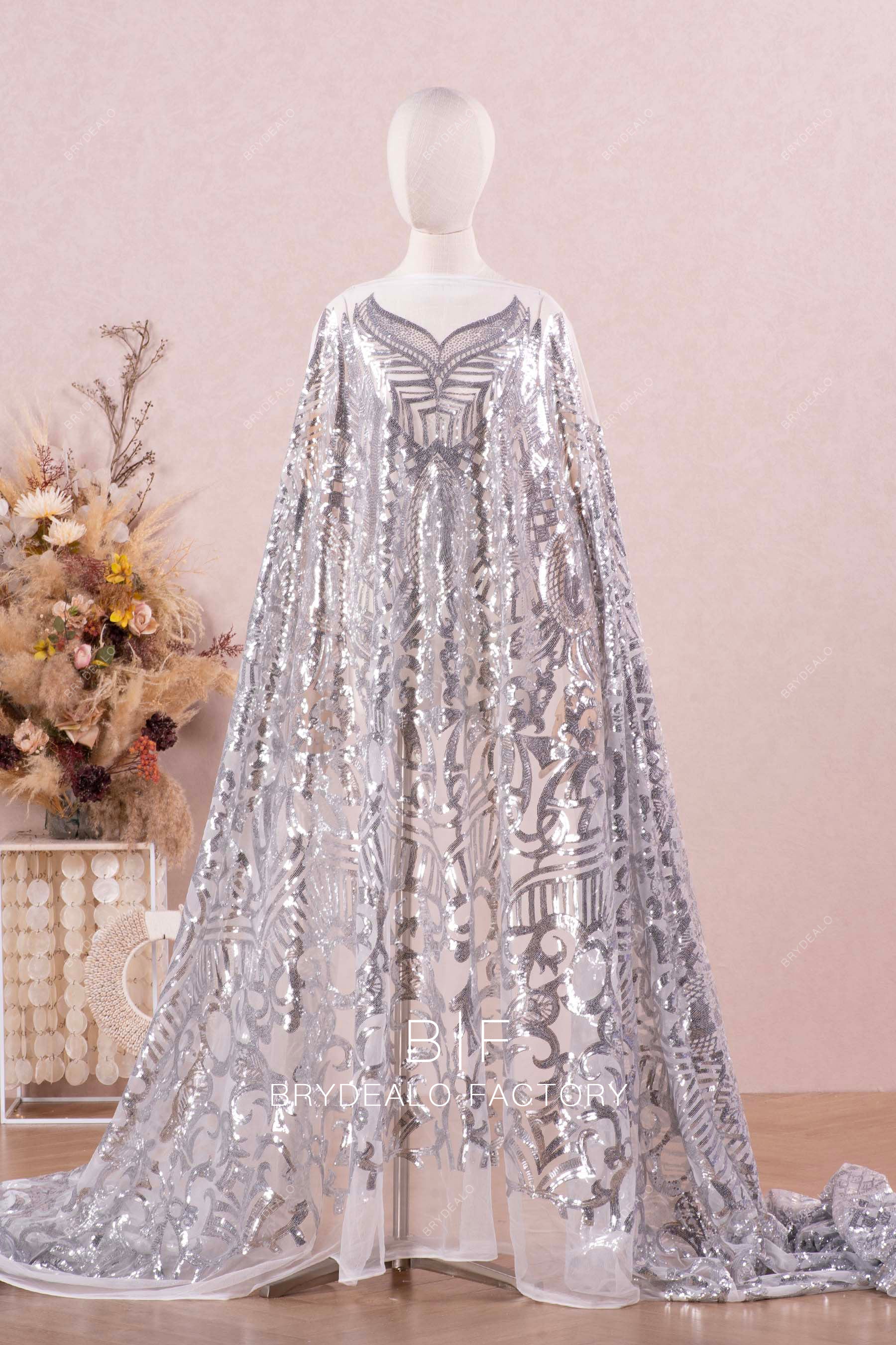 Tulle Wedding Dress Clothes, Silver Sequin Fabric Tulle