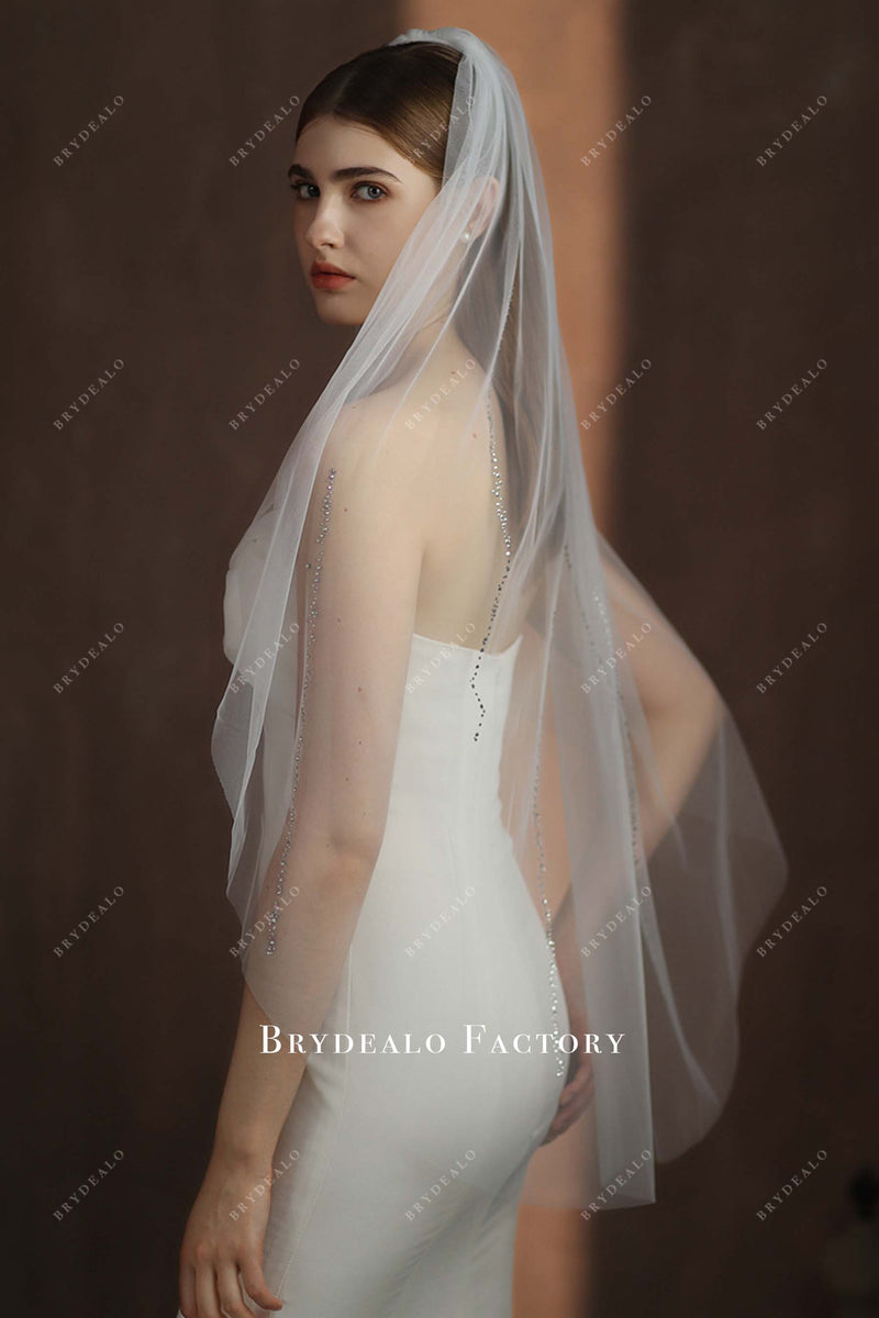 Fingertip Length Single-Tier Sparkly Rhinestones Wedding Veil