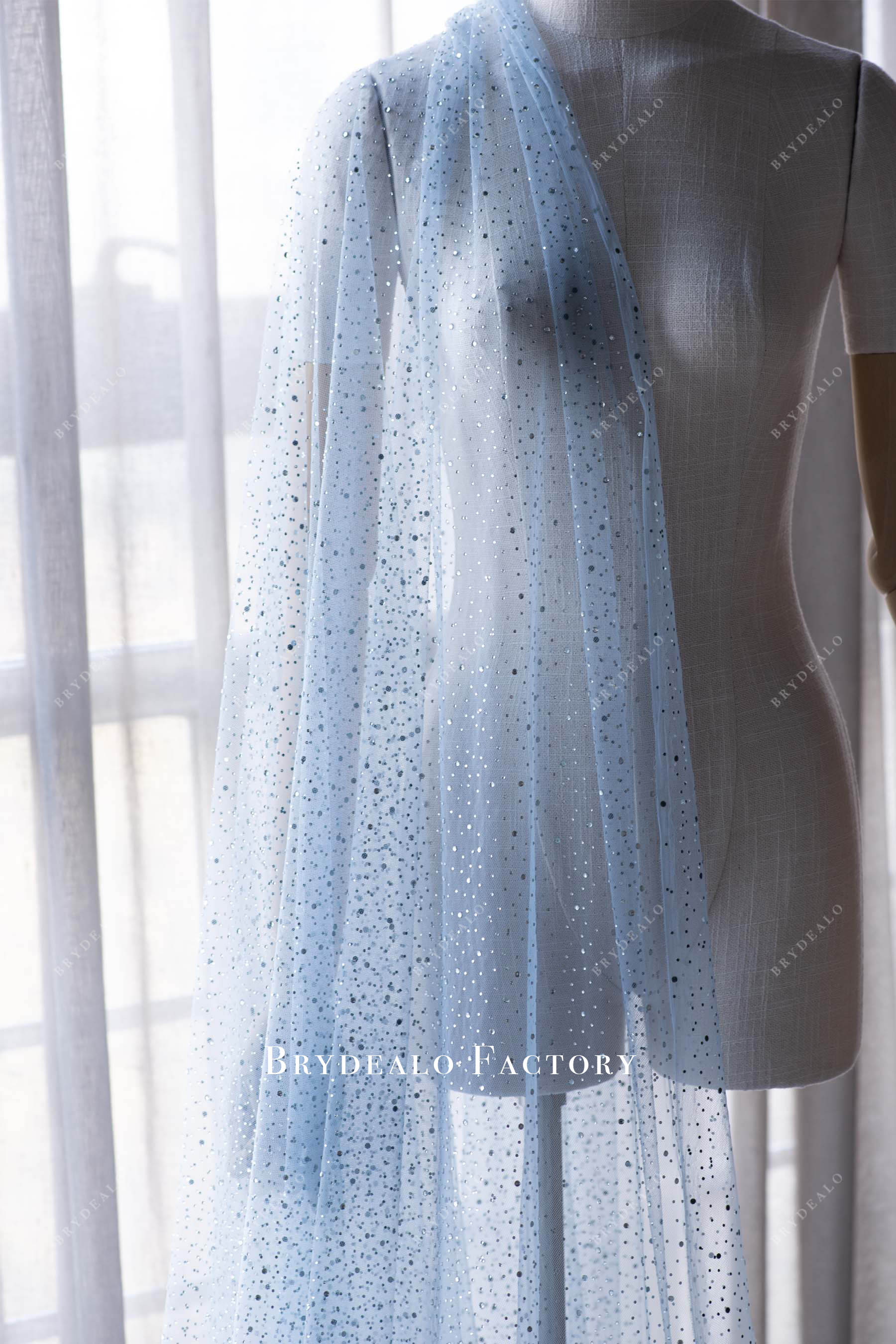 sky blue glitter rhinestone tulle