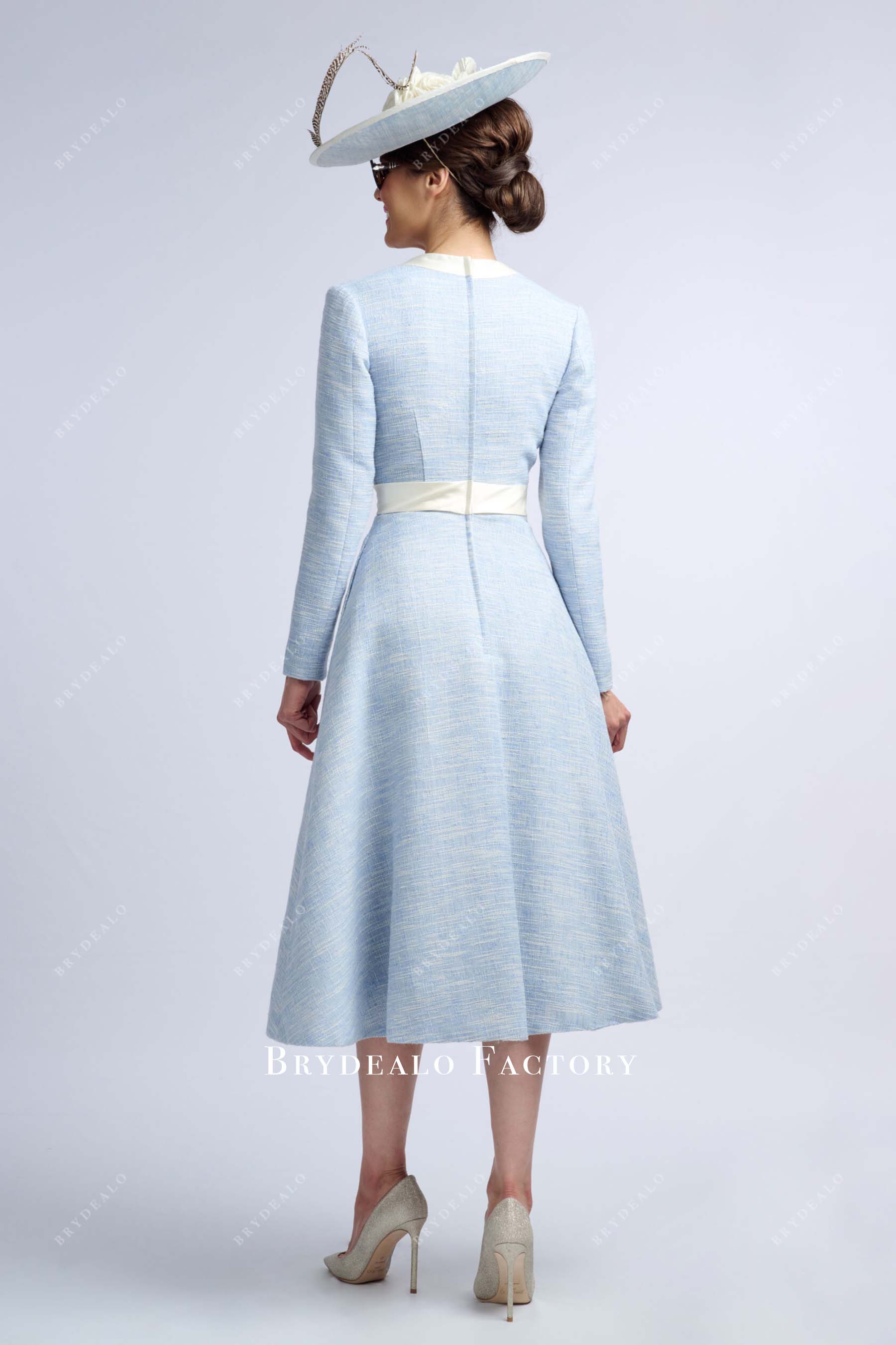 sky blue tea length mother of bride dress