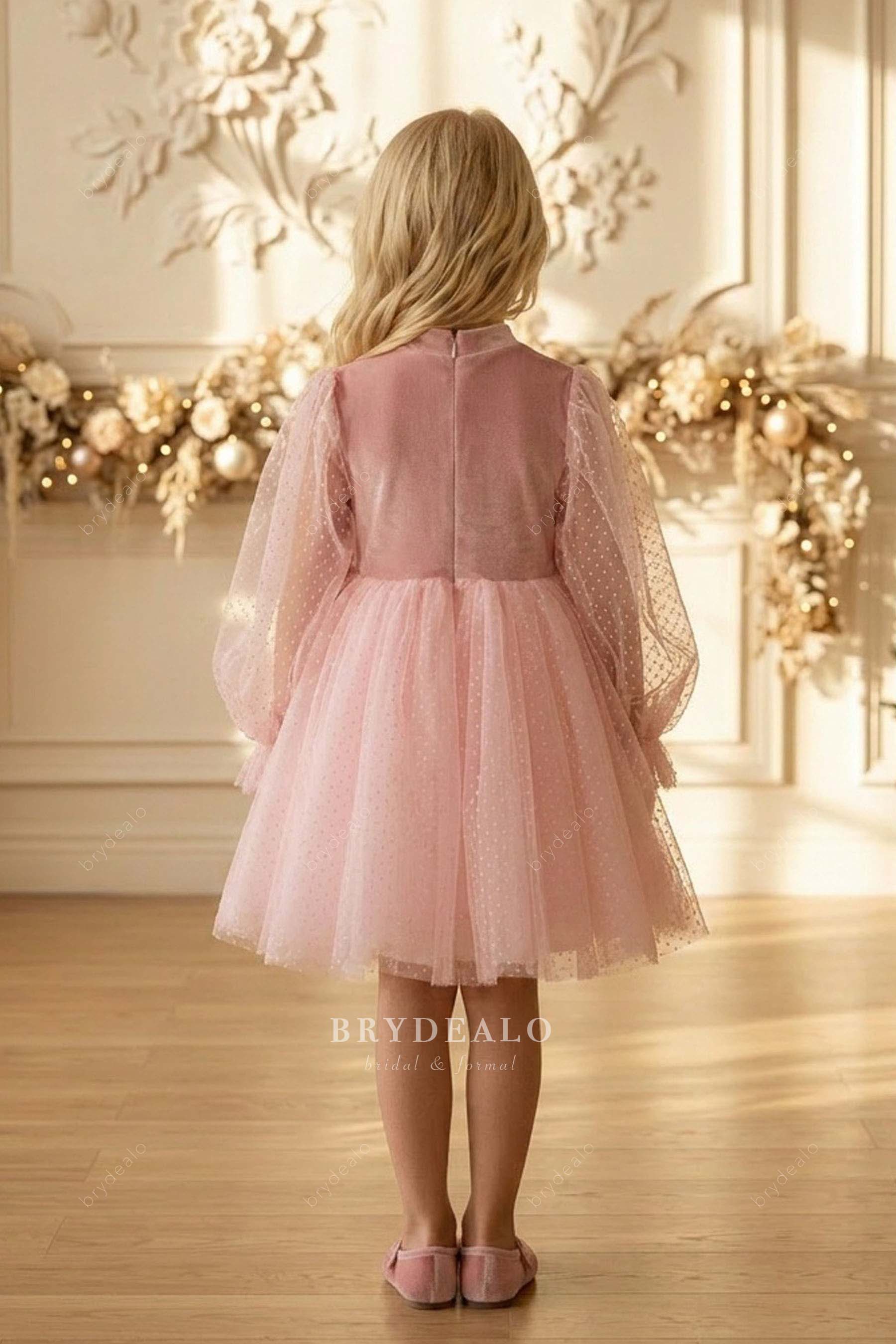 sleeved dot tulle little girl dress