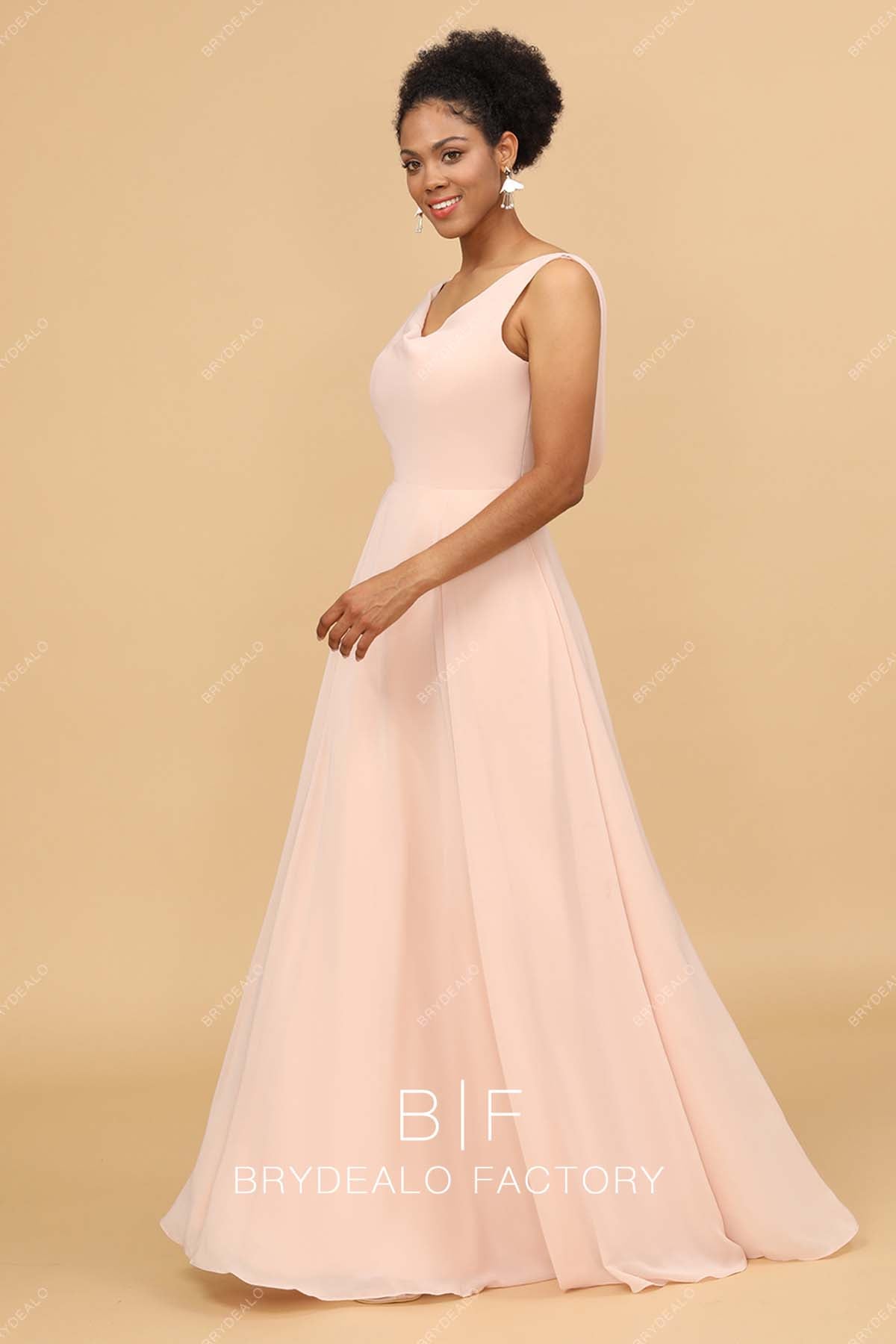 sleeveless A-line chiffon pink bridesmaid gown