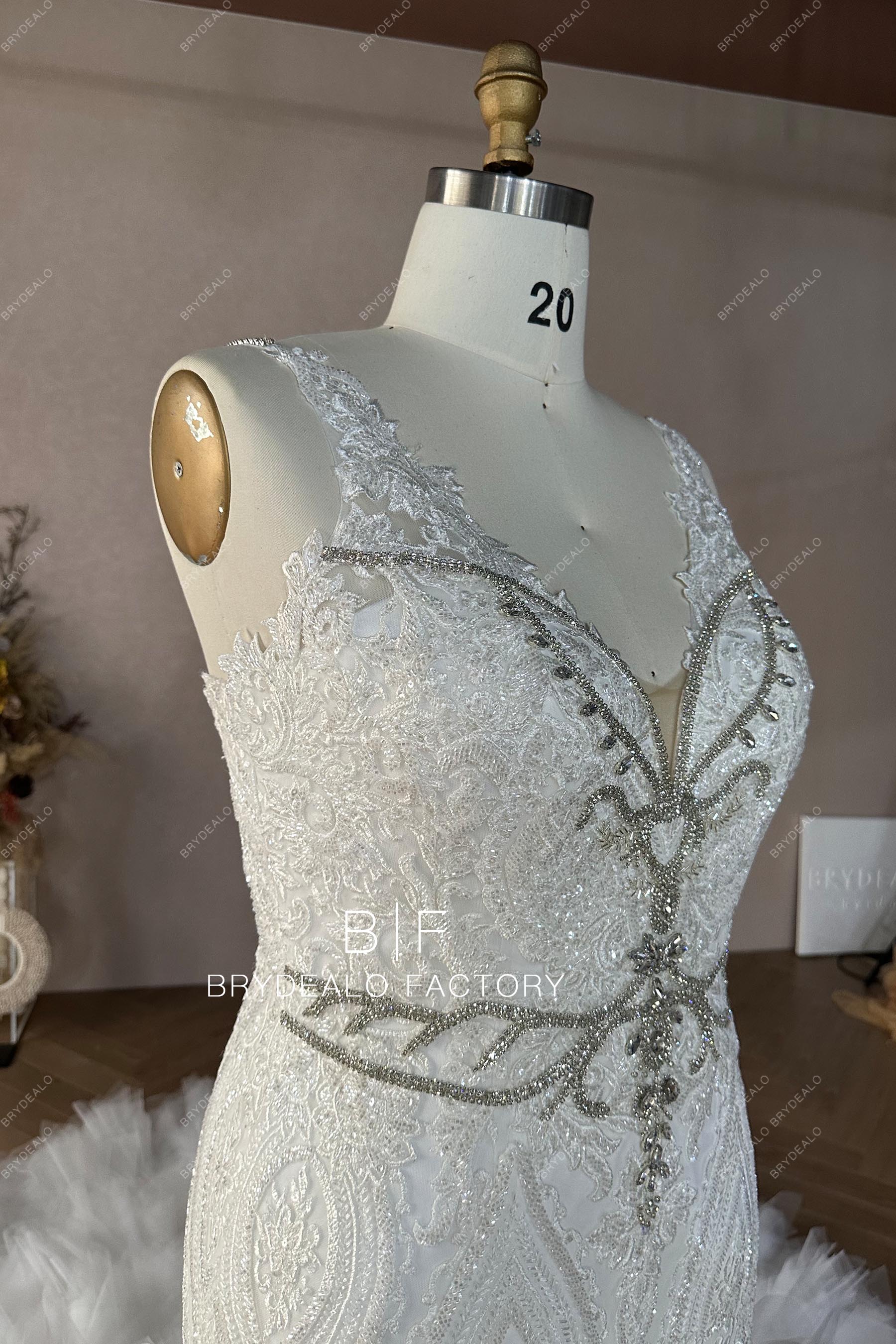 sleeveless beaded lace plus size wedding gown