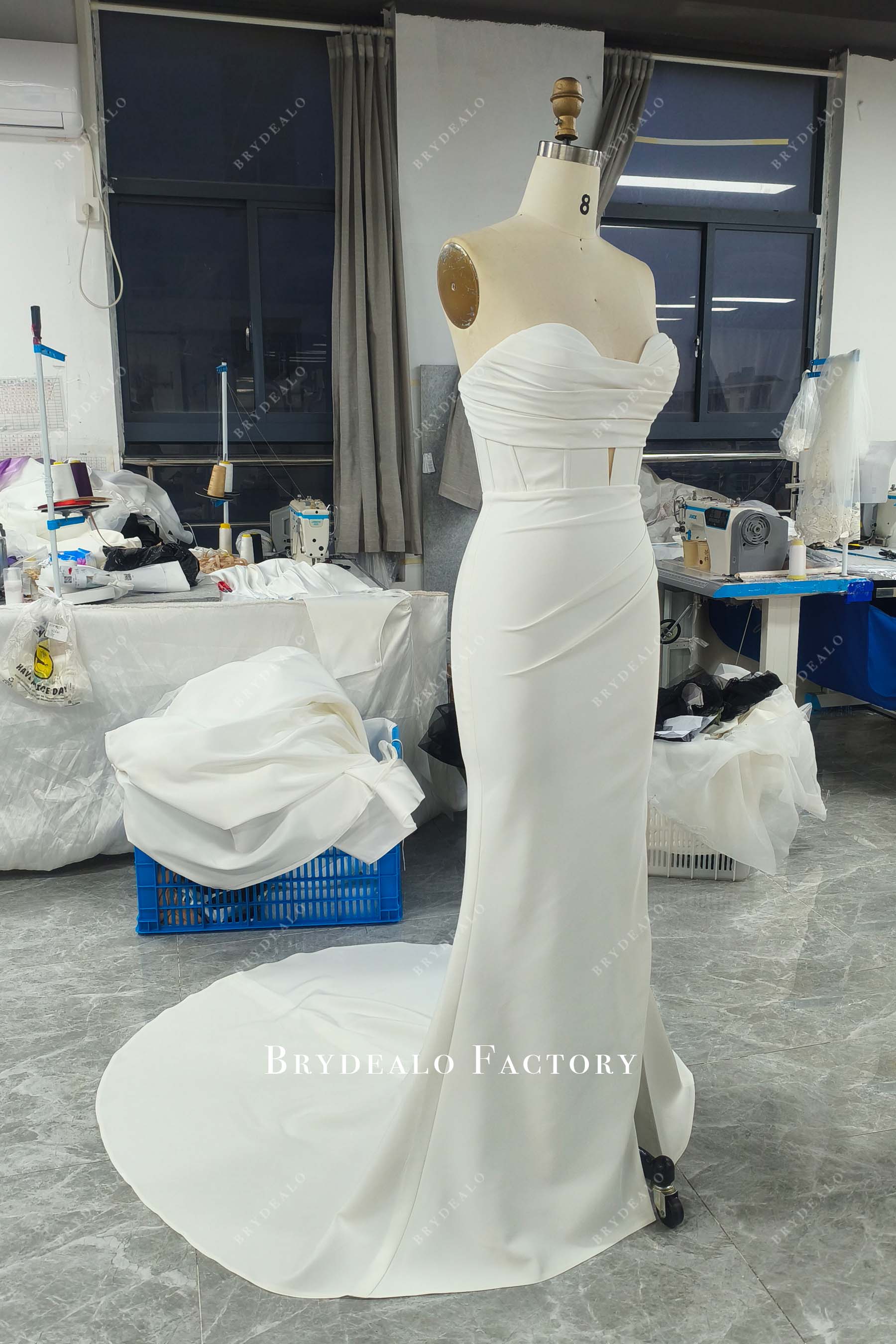 sleeveless corset mermaid crepe wedding dress