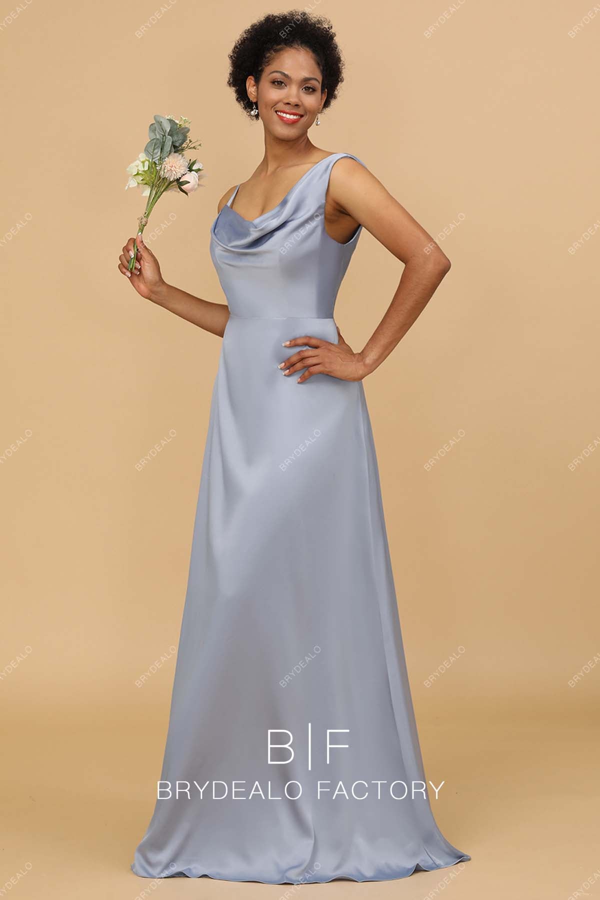 sleeveless floor length grey bridesmaid gown