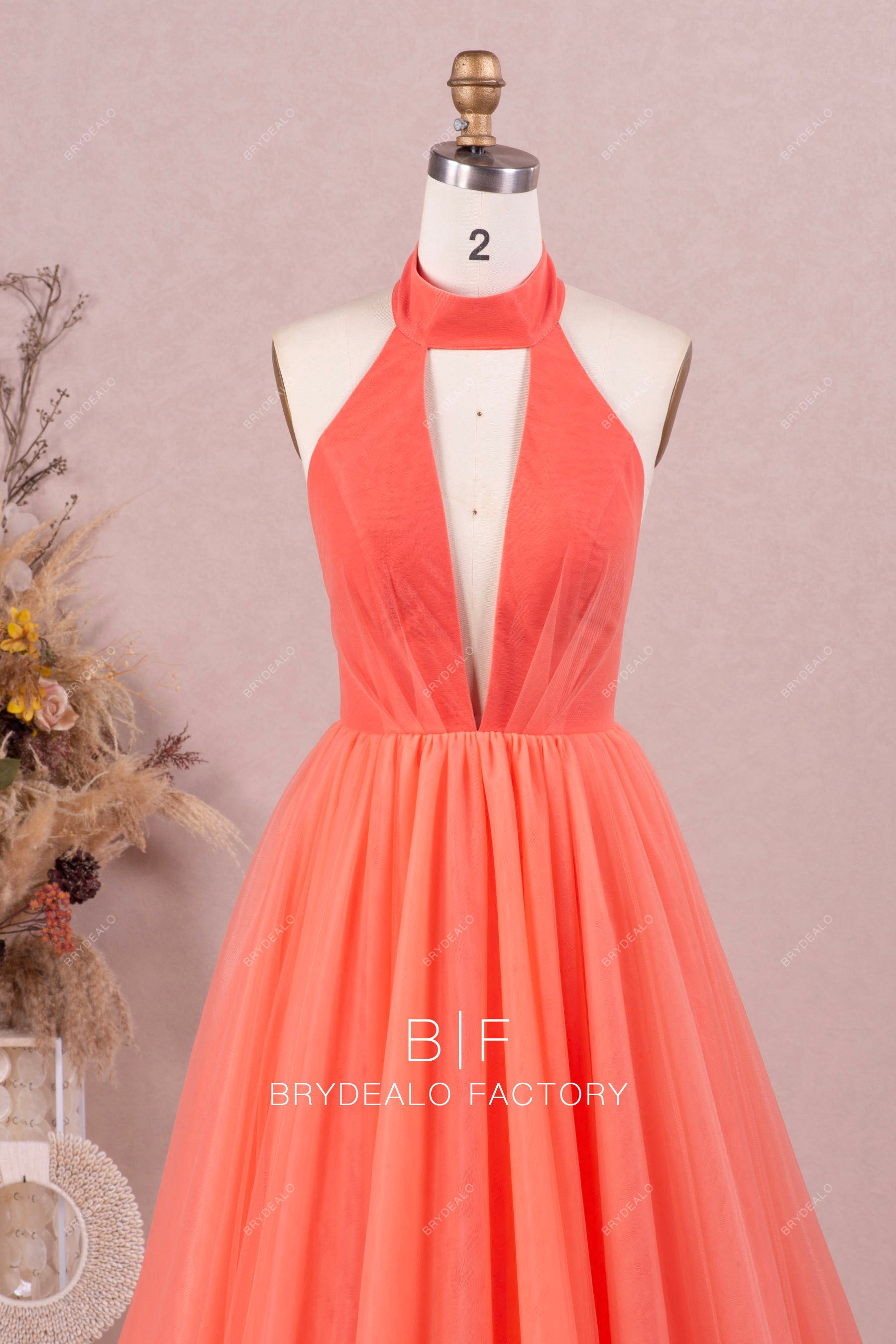 sleeveless halter prom dress